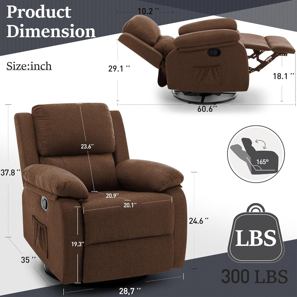 Reclining rocking chair 360 degree rotating fabric sliding reclining chair wourant