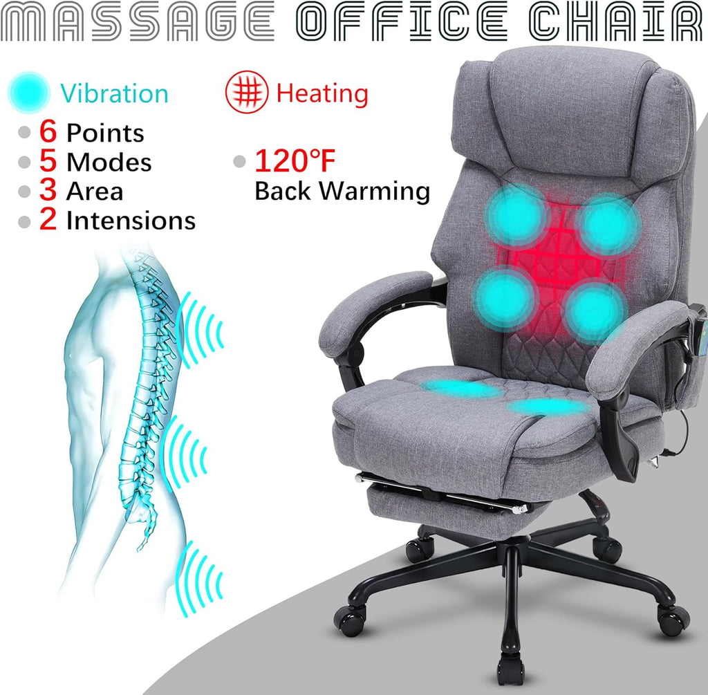 Massage Office Chair with Footrest 6 Point Vibration and Heating Home Executive Office Desk Chair wourant