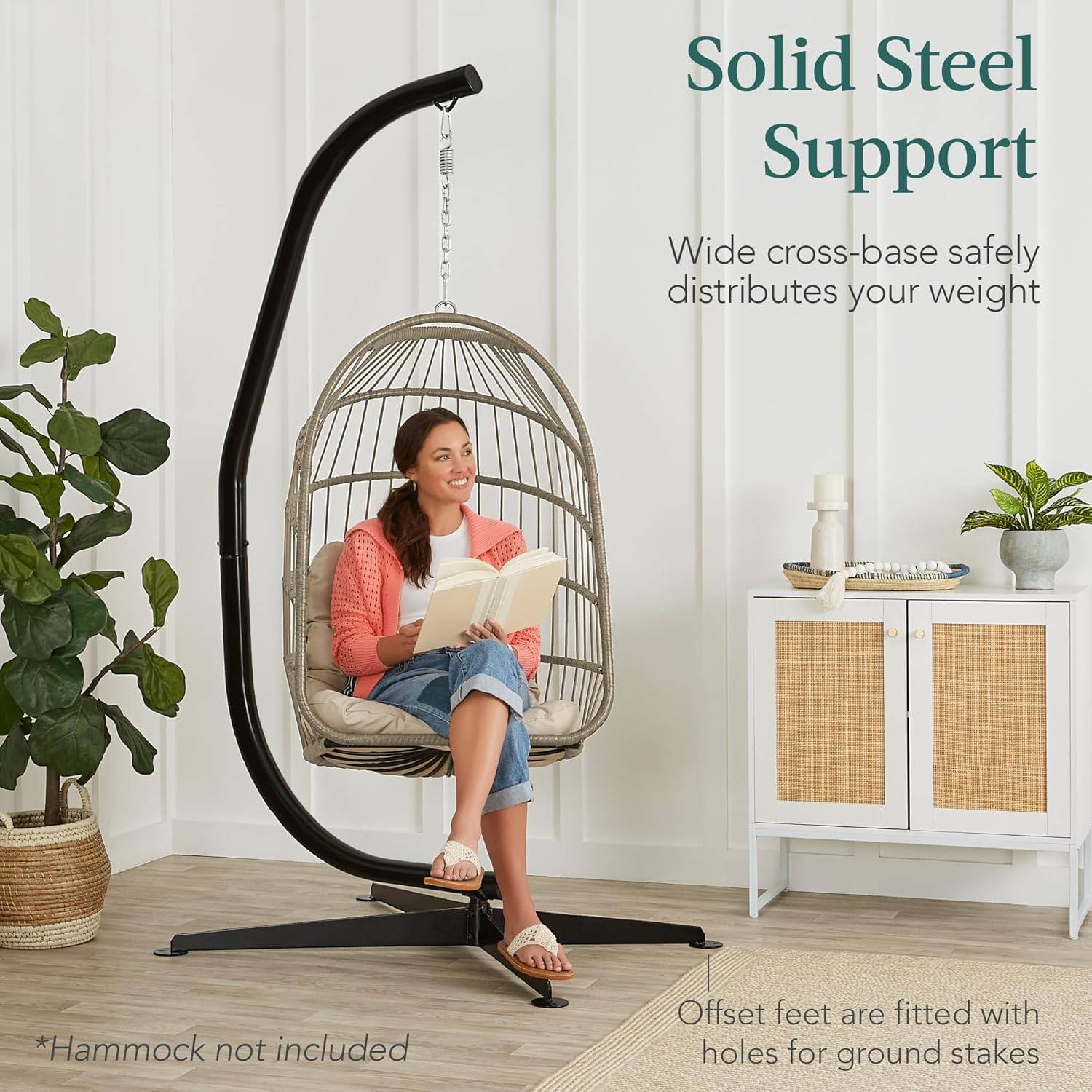 Best Choice Products Metal Hanging Hammock C-Stand for Chair/Weather-Resistant Finish, Offset Base - Stand Only - Black wourant