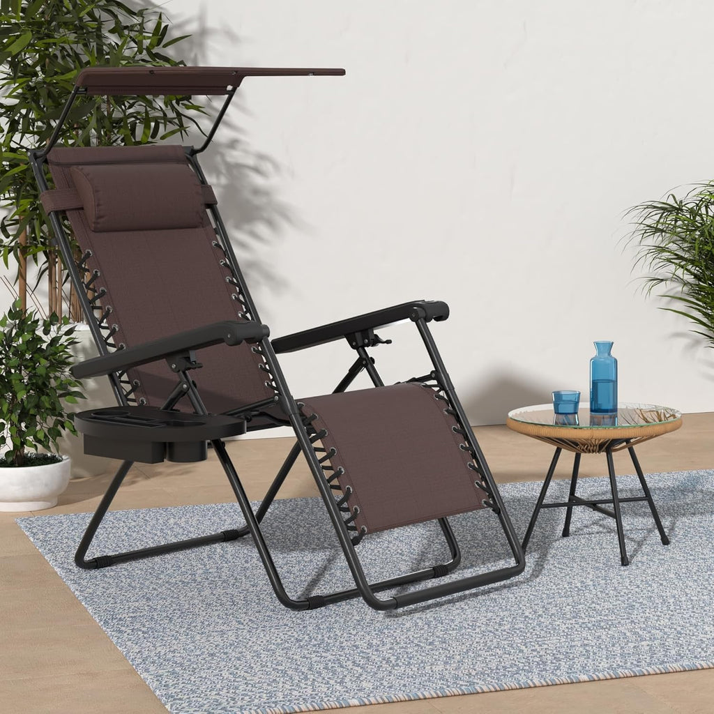 Best Choice Products Folding Zero Gravity Outdoor Recliner Patio Lounge Chair w/Adjustable Canopy Shade, Headrest, Side Accessory Tray, Textilene Mesh - Peacock Blue wourant
