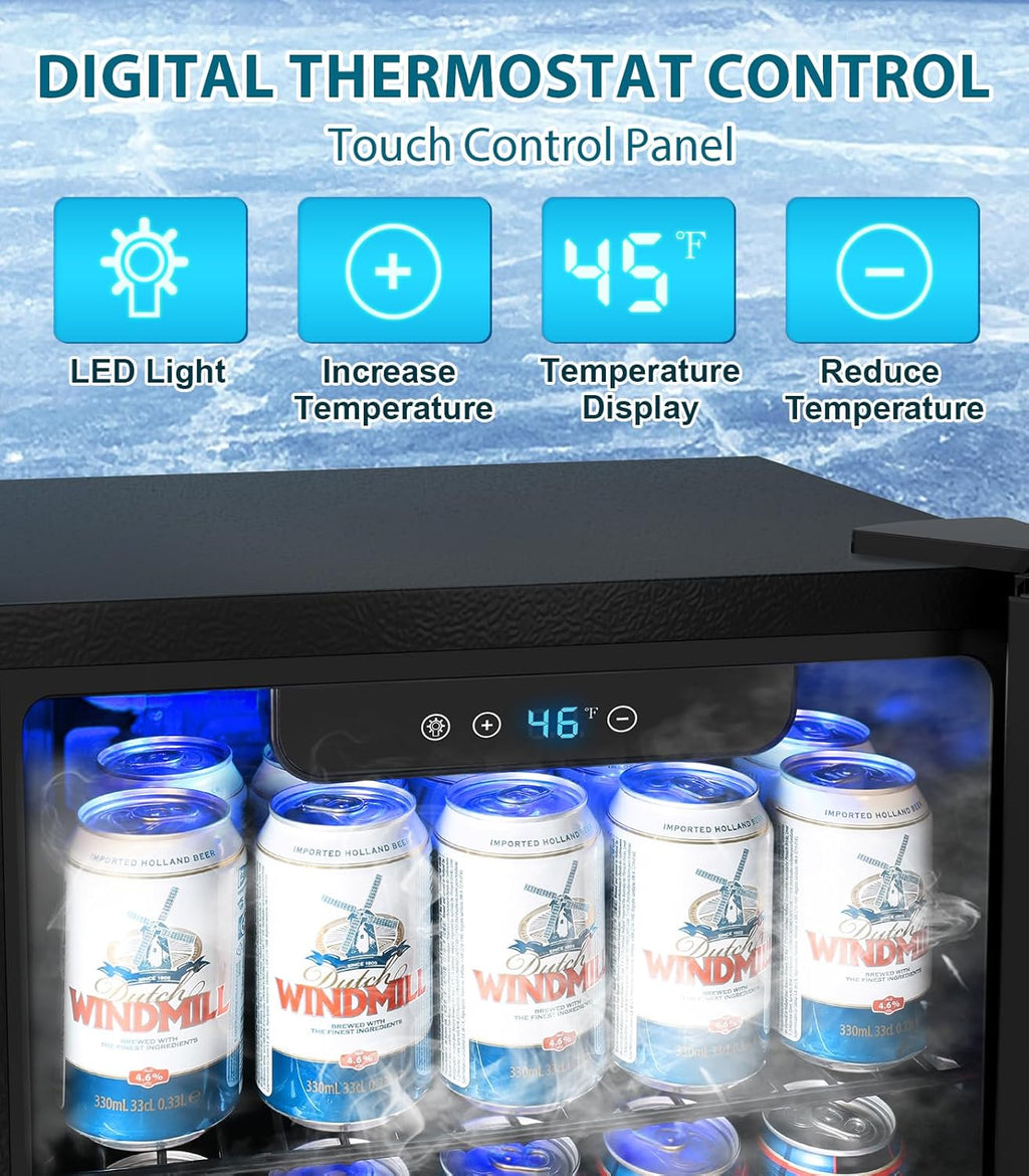 Mini Fridge 130 Can Beverage Refrigerator Cooler, 3.2 Cu.Ft Drink Fridge for Soda Wine Beer, Adjustable Temperature Control for Home Office, Black wourant