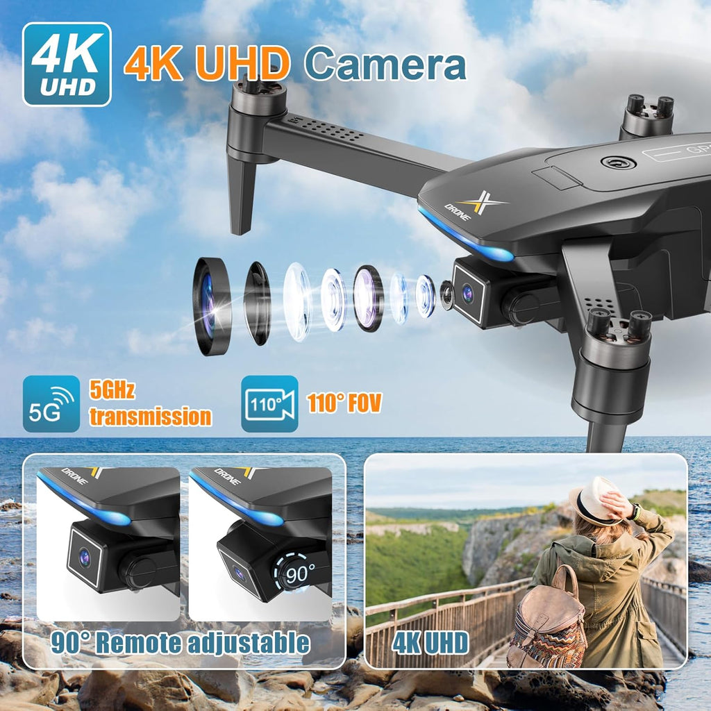 GPS Drones with Camera for Adults 4K, Brushless Motor FPV RC Quadcopter with Auto Return, Follow Me, Headless Mode, 50 Mins Long Flight, Lightweight and Foldable Drone for Beginner wourant