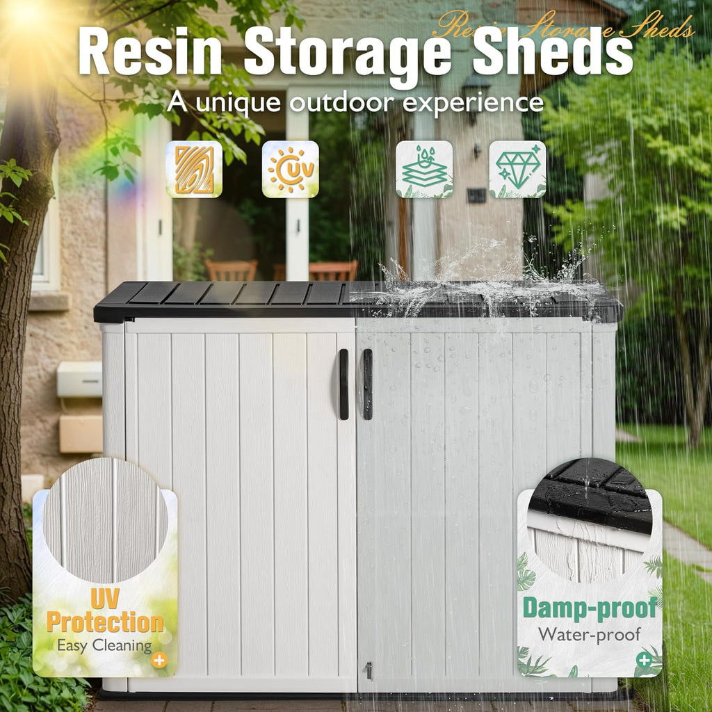 Greesum Outdoor Horizontal Storage Shed 27 Cu.ft Resin Large Storage Box for Garden Patio wourant