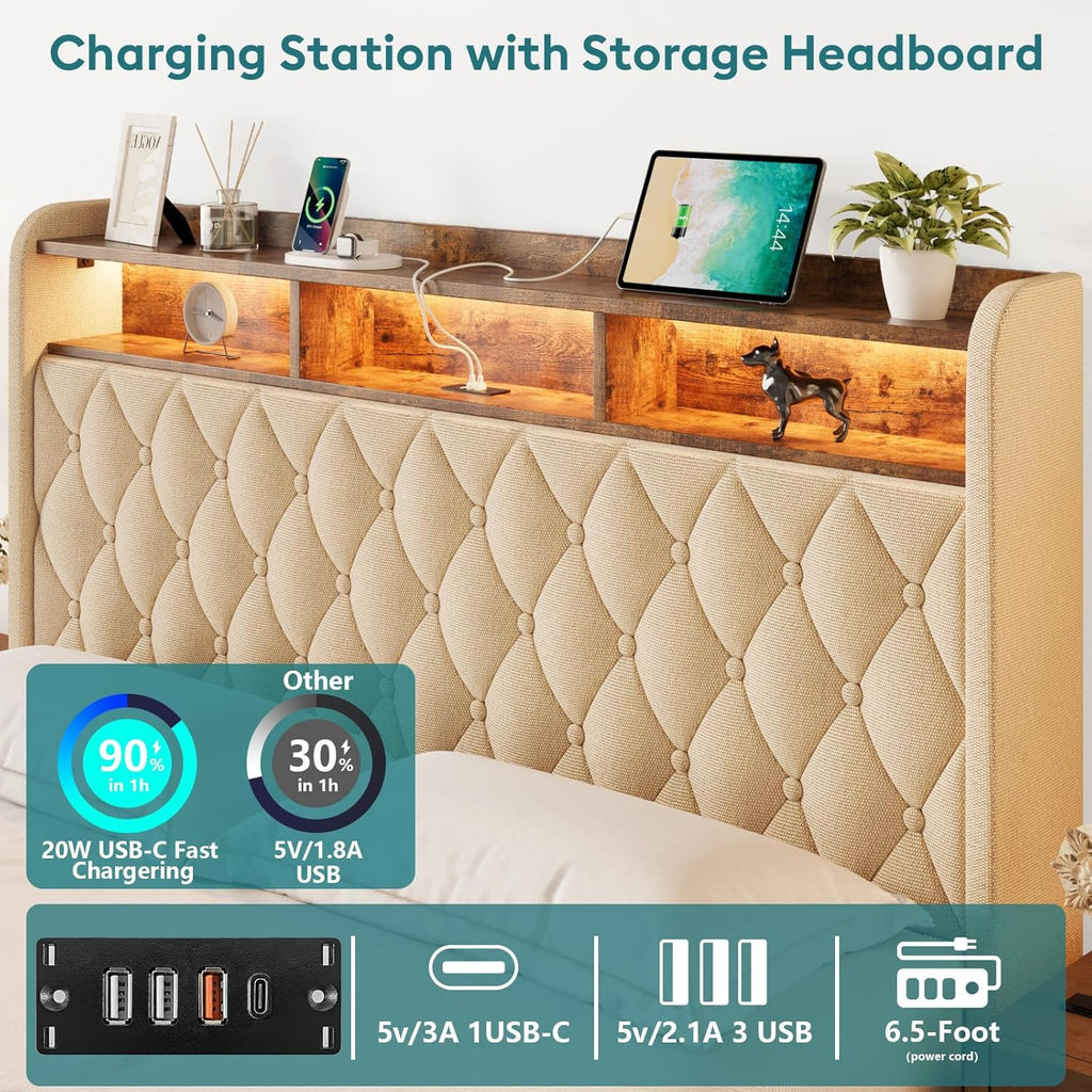 Queen Bed Frame Storage Lift Up Queen Size Bed Frame Headboard Upholstered Platform Bed wourant