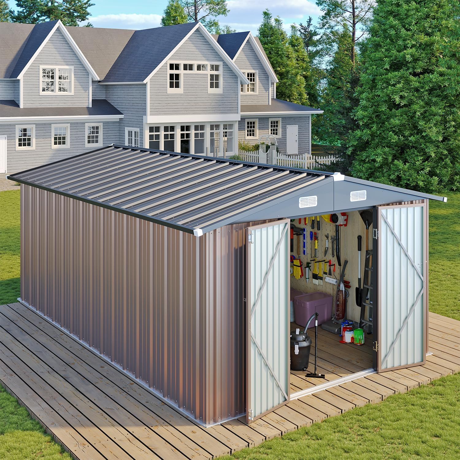 Aoxun 6.2x4 FT Shed Outdoor Storage Shed Metal Garden Shed Slooping Roof Tool Shed Bike Shed wourant