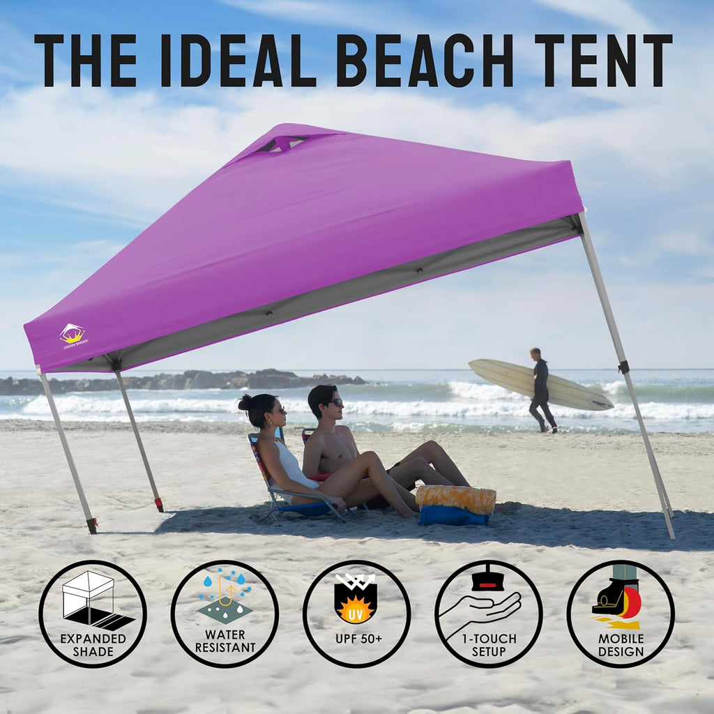 10x10 Pop-Up Awning - One-Click Installation Beach Tent - Outdoor Sunshade Silver Coated Top, 3 Heights and 4 Sand Pockets wourant