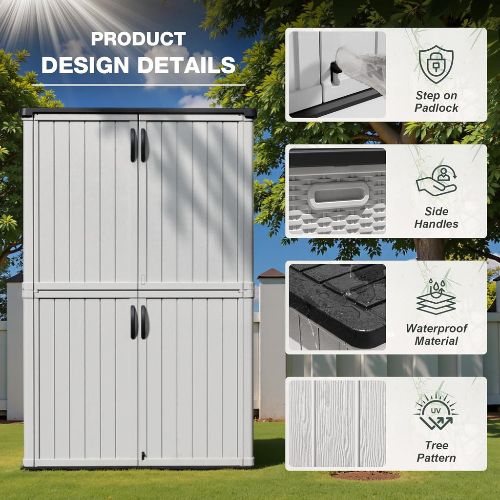 Greesum Outdoor Horizontal Storage Shed 27 Cu.ft Resin Large Storage Box for Garden Patio wourant