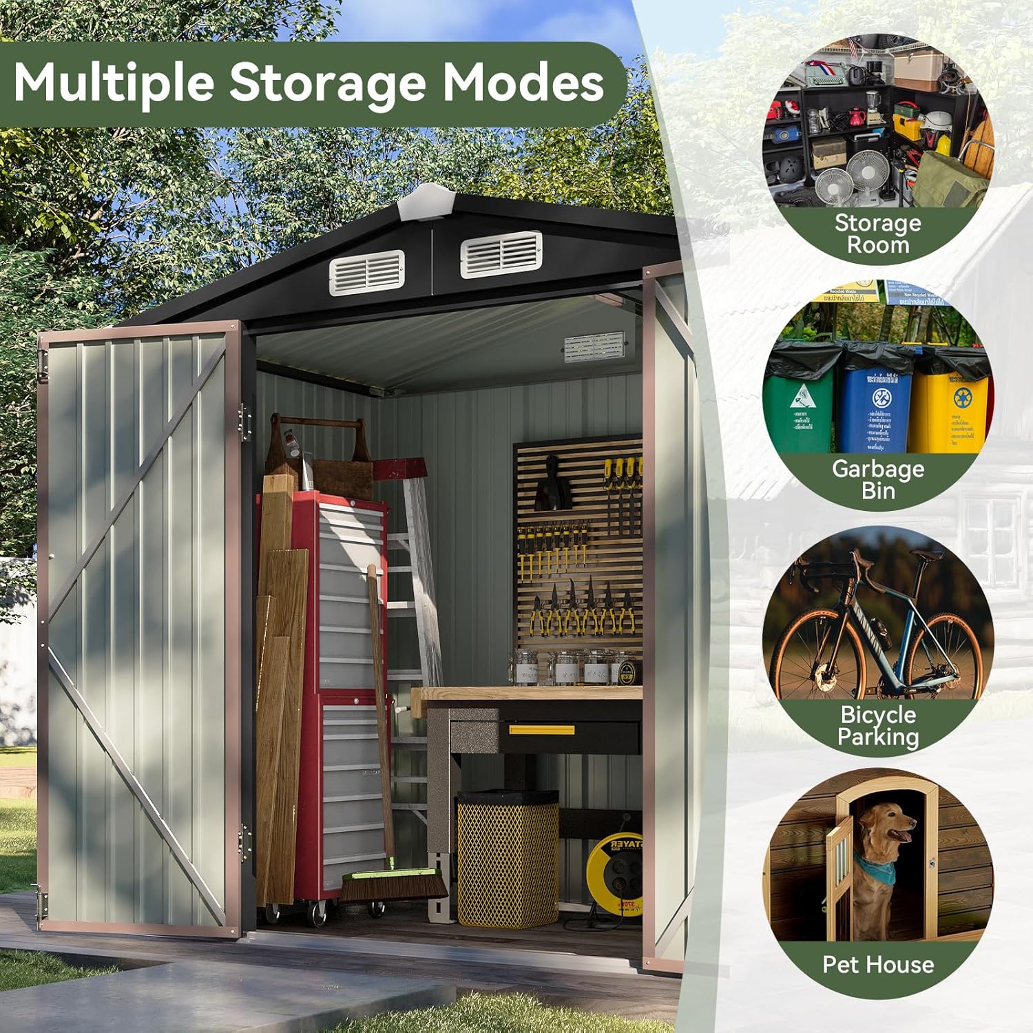 Aoxun 6.2x4 FT Shed Outdoor Storage Shed Metal Garden Shed Slooping Roof Tool Shed Bike Shed wourant
