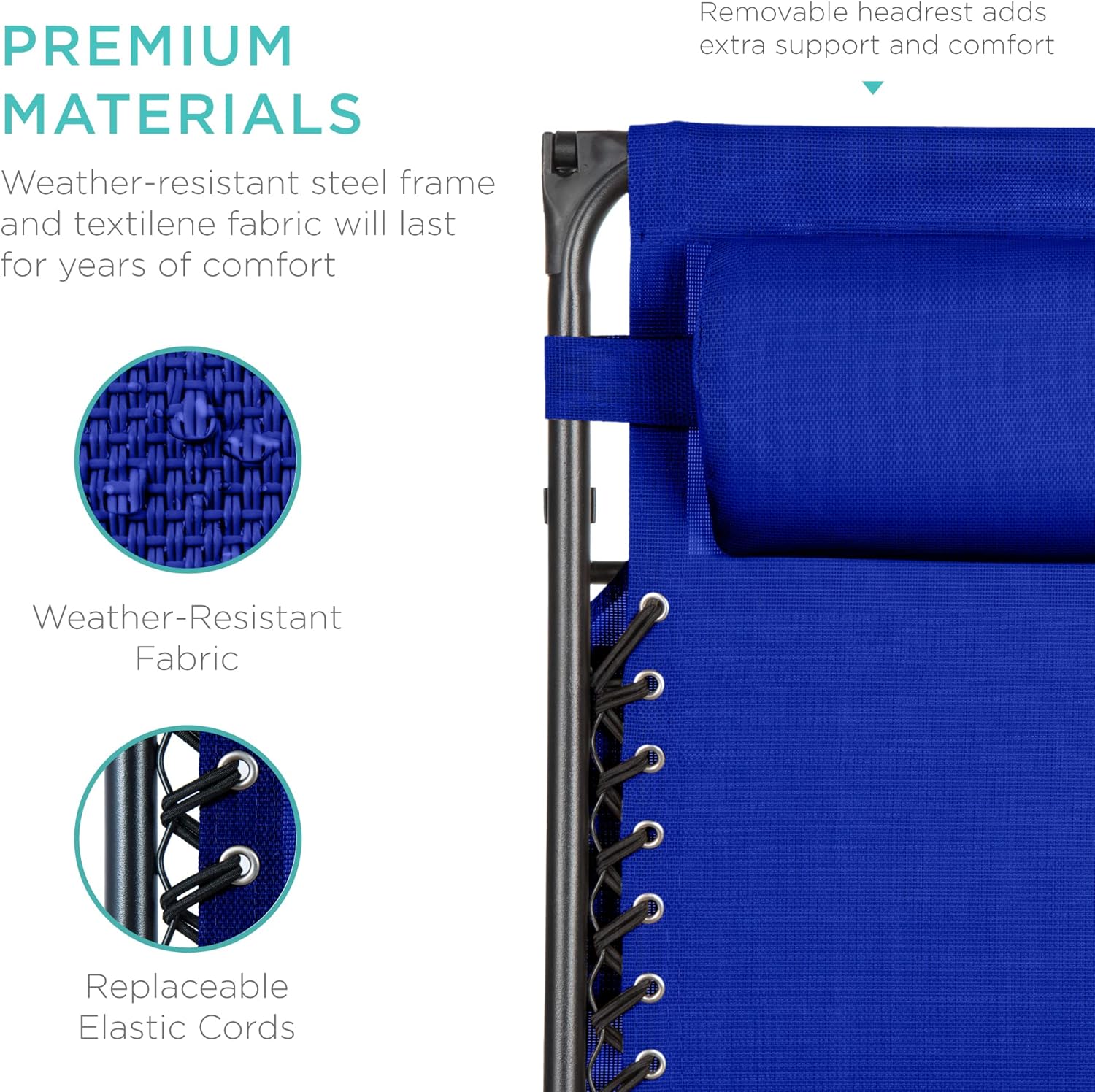 Best Choice Products Folding Zero Gravity Outdoor Recliner Patio Lounge Chair w/Adjustable Canopy Shade, Headrest, Side Accessory Tray, Textilene Mesh - Peacock Blue wourant
