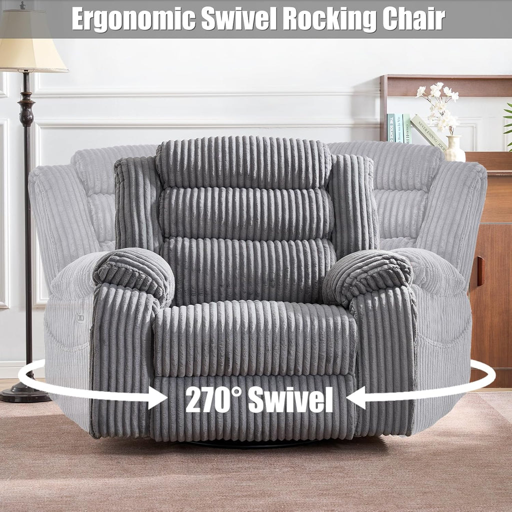 Electric rotary rocker lounge chair for adults with massage and calories, USB and C charging ports wourant