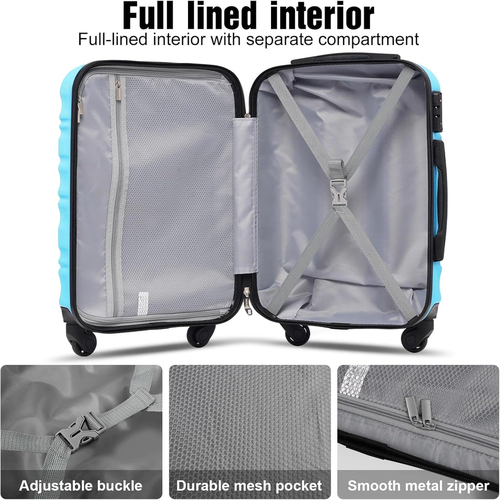 LONG VACATION 6 Piece Luggage Set Carry on Suitcase with ABS+PC hardshell, Spinner Wheels & YKK Zipper TSA Lock wourant
