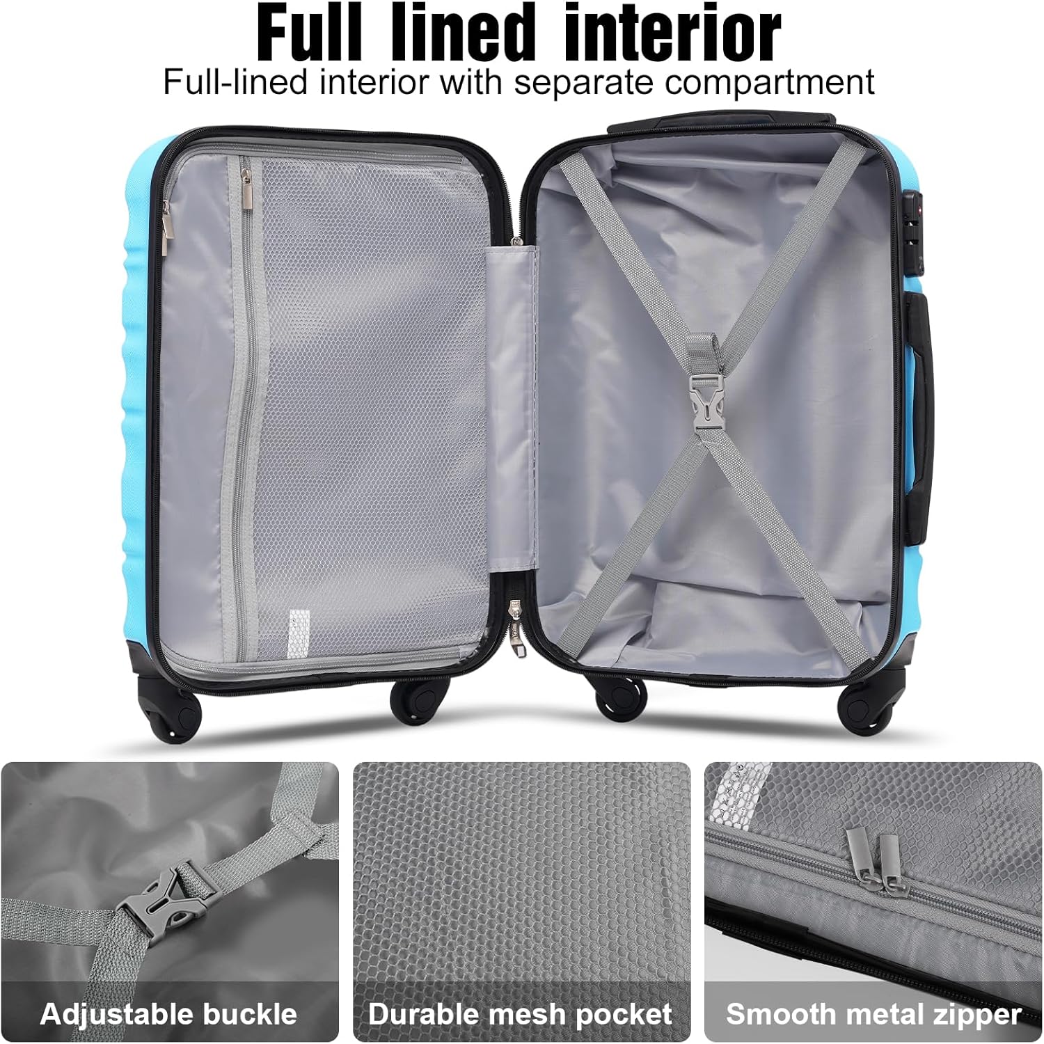 LONG VACATION 6 Piece Luggage Set Carry on Suitcase with ABS+PC hardshell, Spinner Wheels & YKK Zipper TSA Lock wourant