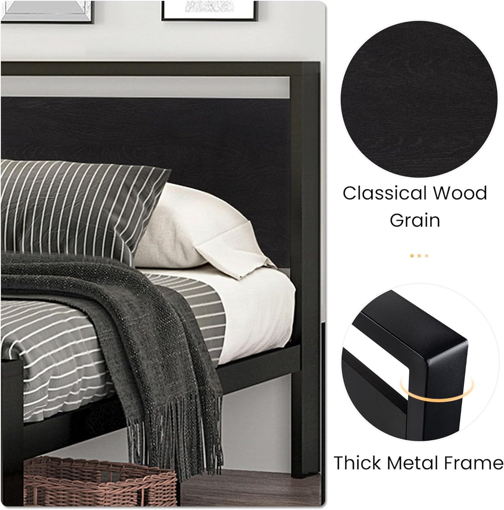 SHA CERLIN 14 Inch Queen Size Metal Platform Bed Frame with Wooden Headboard and Footboard wourant