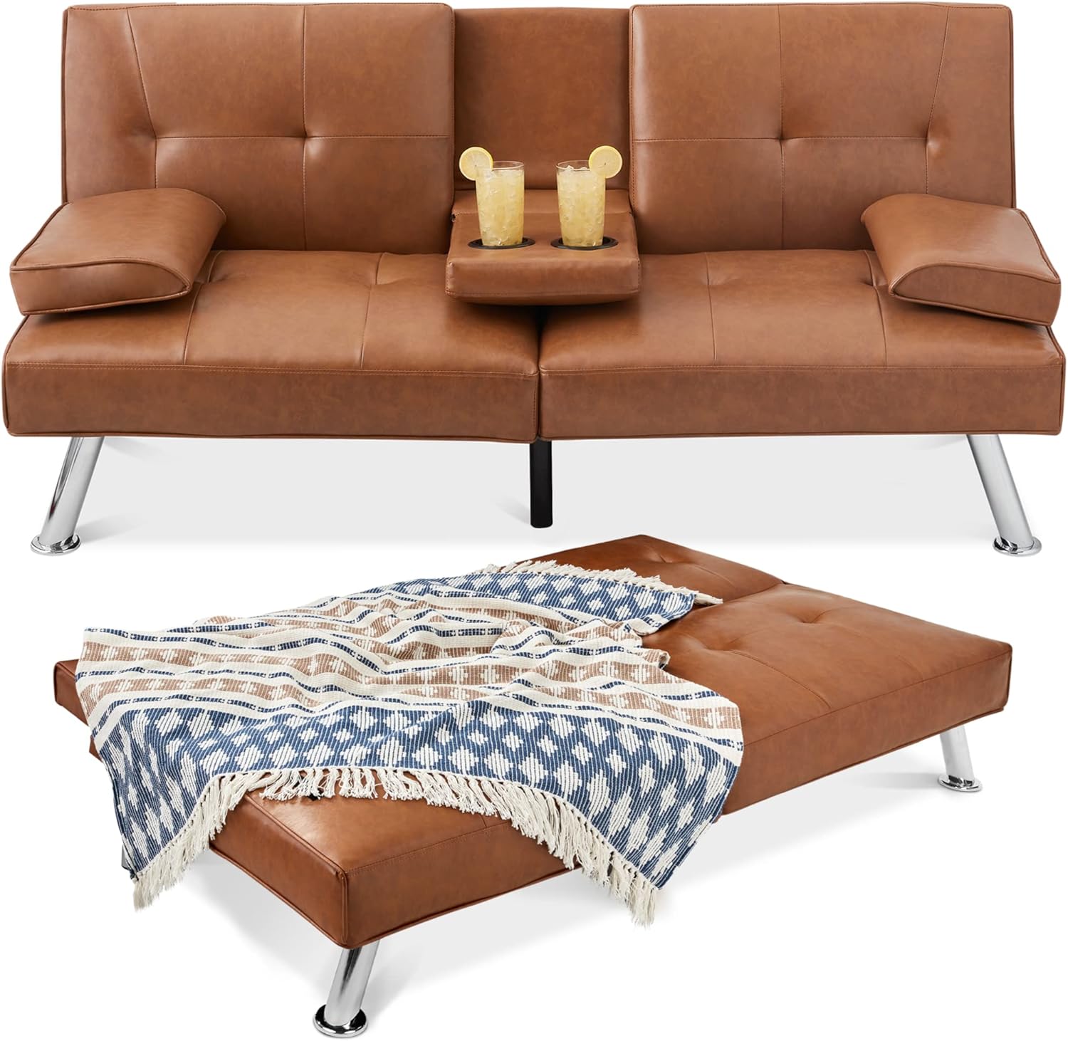 Best Choice Products Faux Leather Upholstered Modern Convertible Futon, Adjustable Folding Sofa Bed wourant