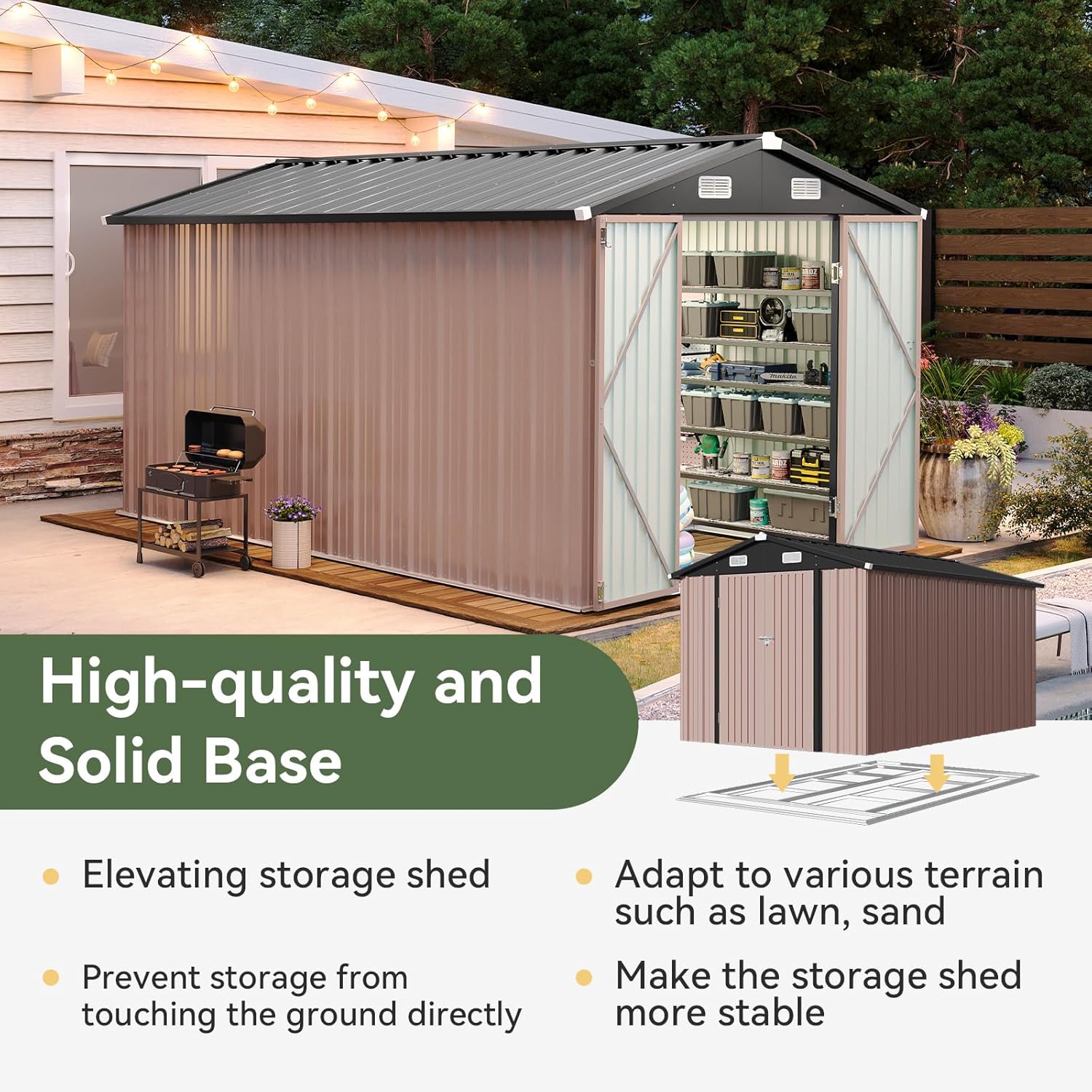 Aoxun 6.2x4 FT Shed Outdoor Storage Shed Metal Garden Shed Slooping Roof Tool Shed Bike Shed wourant