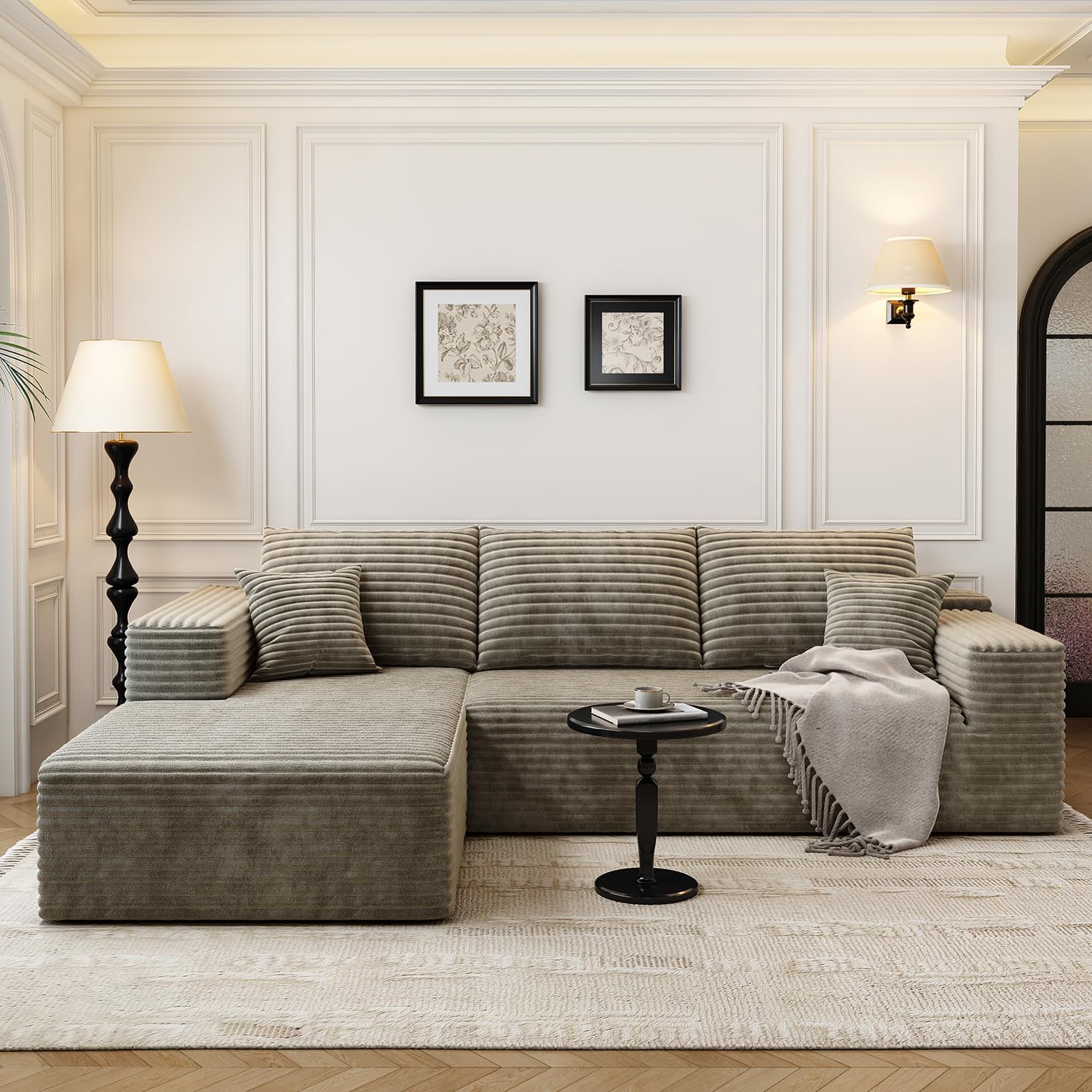107.5" Cloud Modular Sectional Sofa Couch with L-Shape Chaise,Modern Minimalist Upholstered Couches for Living Room Bedroom,Deep Seat Corner Couch，No Assembly Required (Black,Left Facing Chaise) wourant