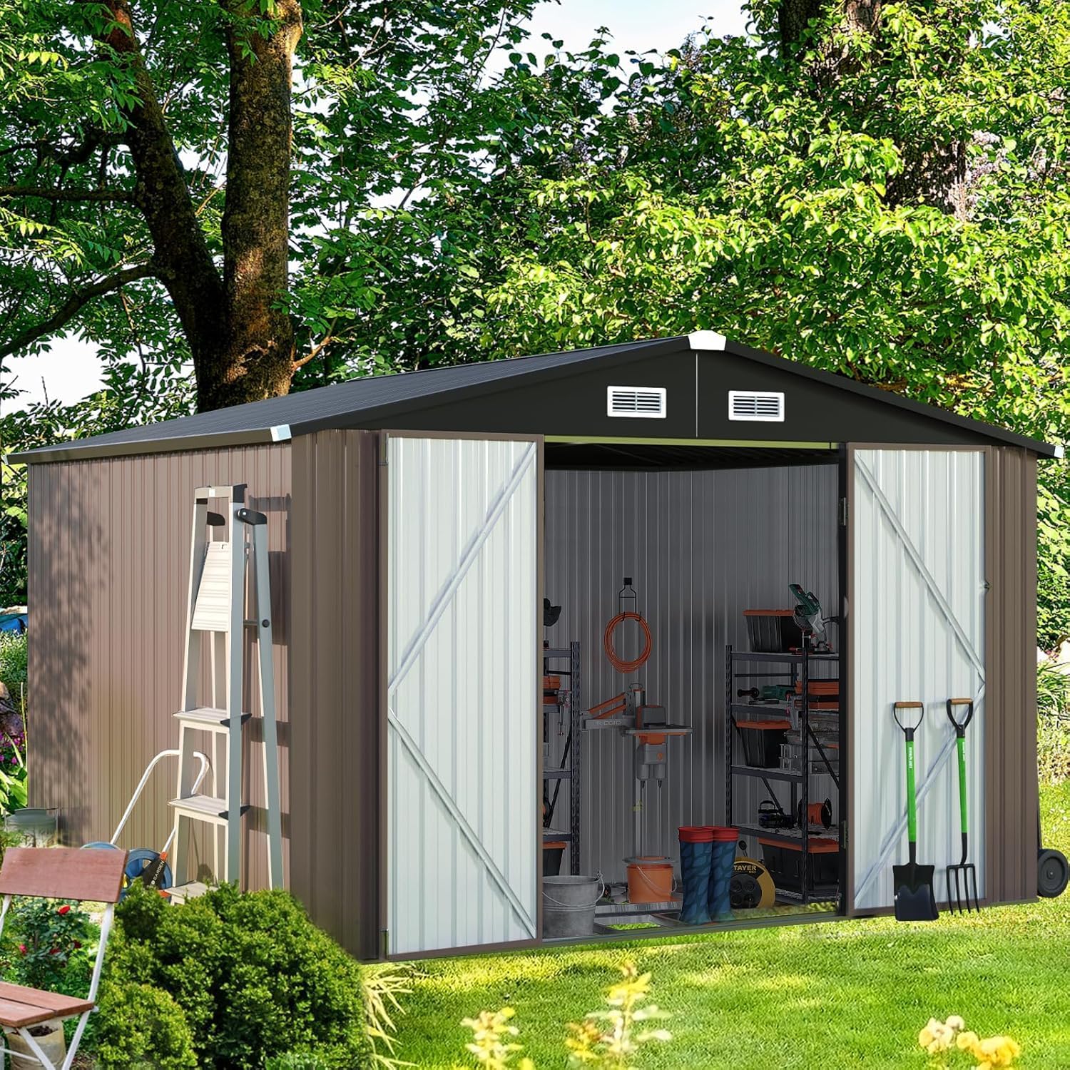 Aoxun 6.2x4 FT Shed Outdoor Storage Shed Metal Garden Shed Slooping Roof Tool Shed Bike Shed wourant