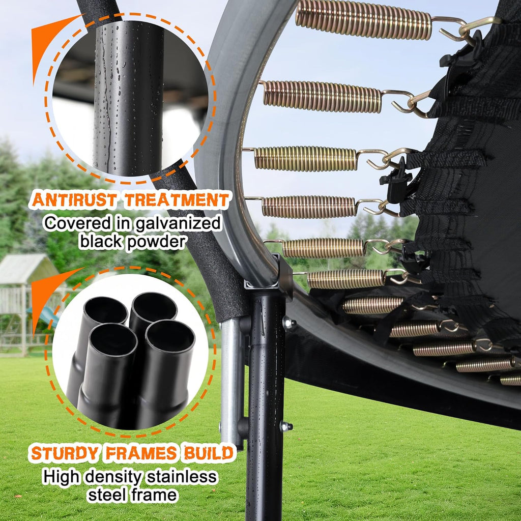 Trampoline 8FT 10FT 12FT 14FT 16FT, Recreational Trampolines with Enclosure Net and Ladder, Outdoor Anti-Rust Trampolines for Kids and Adults, ASTM Approved wourant