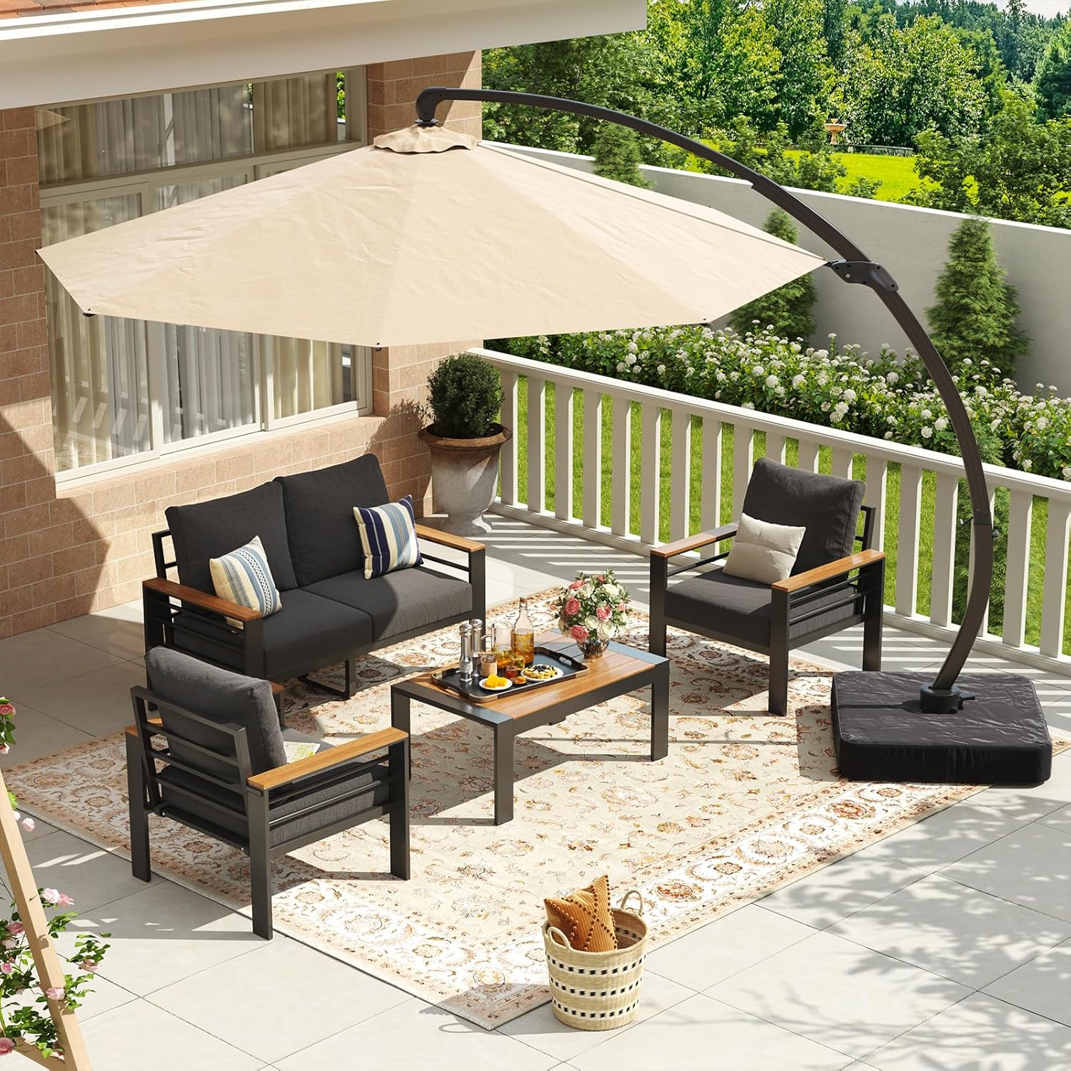 Aoxun Aluminum Patio Furniture Set 7 Seats, Oversized Outdoor Sectional with Washable Thick Cushions, Coffee Table and Waterproof Cover, Patio Conversation Sets for Porch, Balcony, Deck woonhhop