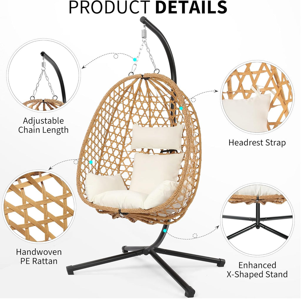 Egg Chair with Stand Patio Wicker Hanging Chair Hammock Swing Chair 350LBS Capacity wourant