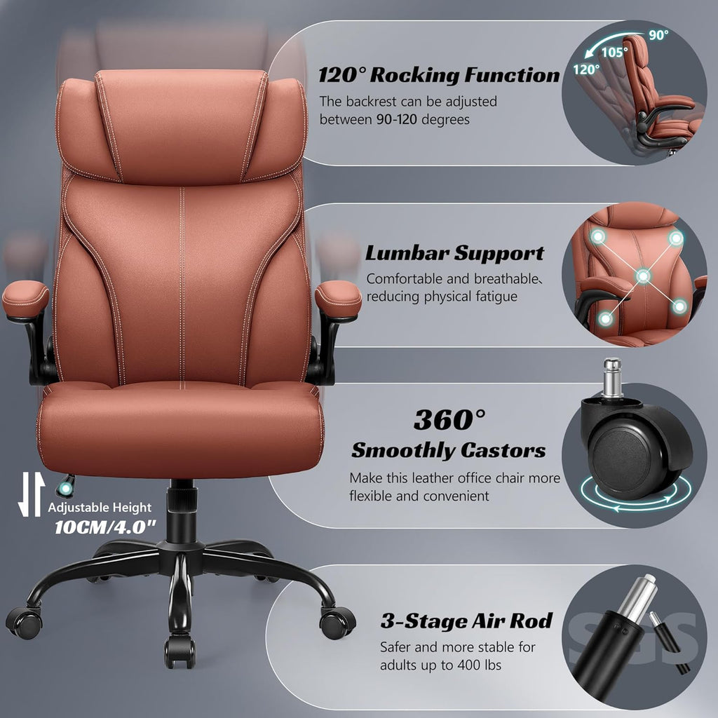Office Chair Large High-Foot Computer Desk Chair, Breathable Leather Chair Lumbar Support Rotating Computer Chair wourant