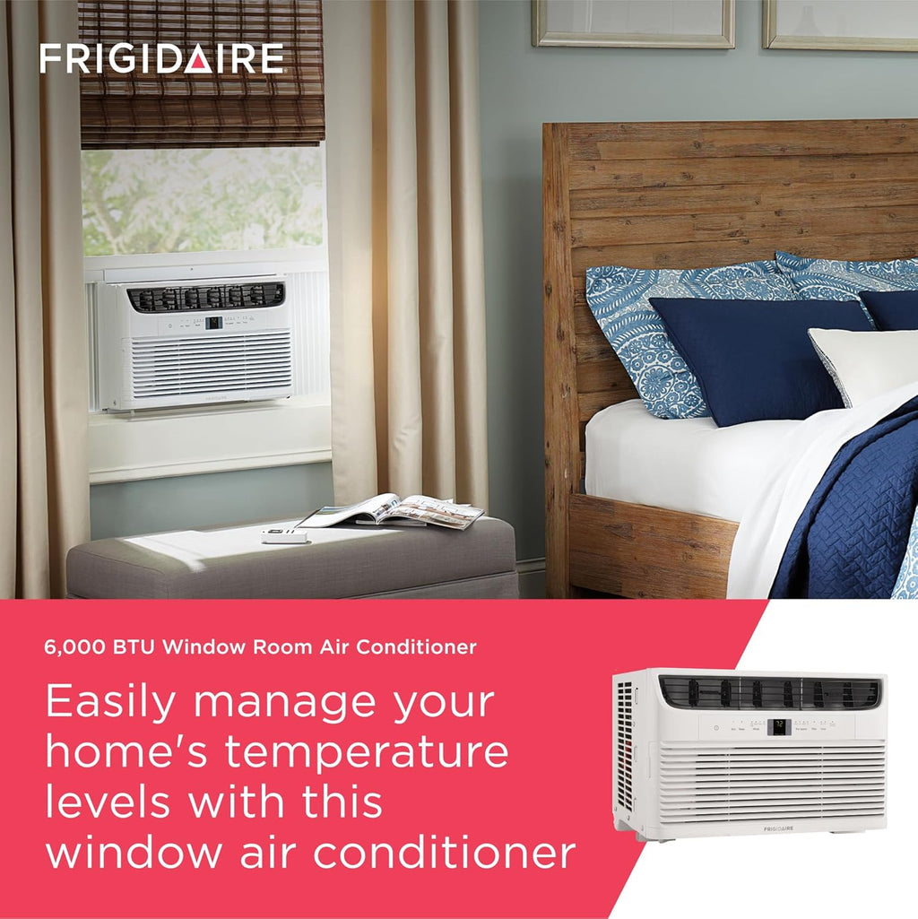Frigidaire 5,000 BTU Window Air Conditioner with Remote Control, Cools Up to 150 Sq. Ft., Quiet Operation, Eco Mode, 3 Fan Speeds, Auto Restart, White wourant