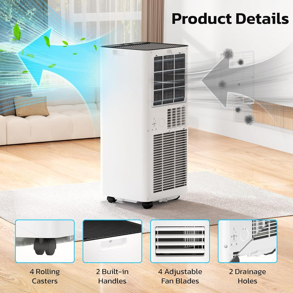 ZAFRO 8,000 BTU Portable Air Conditioners, 4 Modes Portable AC Unit with Fast Cooling/Energy Efficient/Remote/24Hrs Timer for Bedroom/Dorms/Indoor Rooms, White wourant