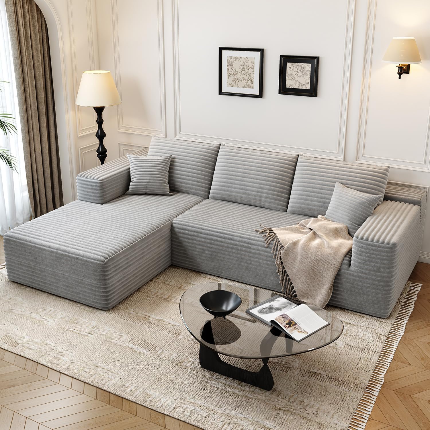 107.5 inch Cloud Modular Sectional Sofa with L-Shaped Chaise Lounge, Modern Minimalist Upholstered Sofa Deep Seating Corner Sofa wourant