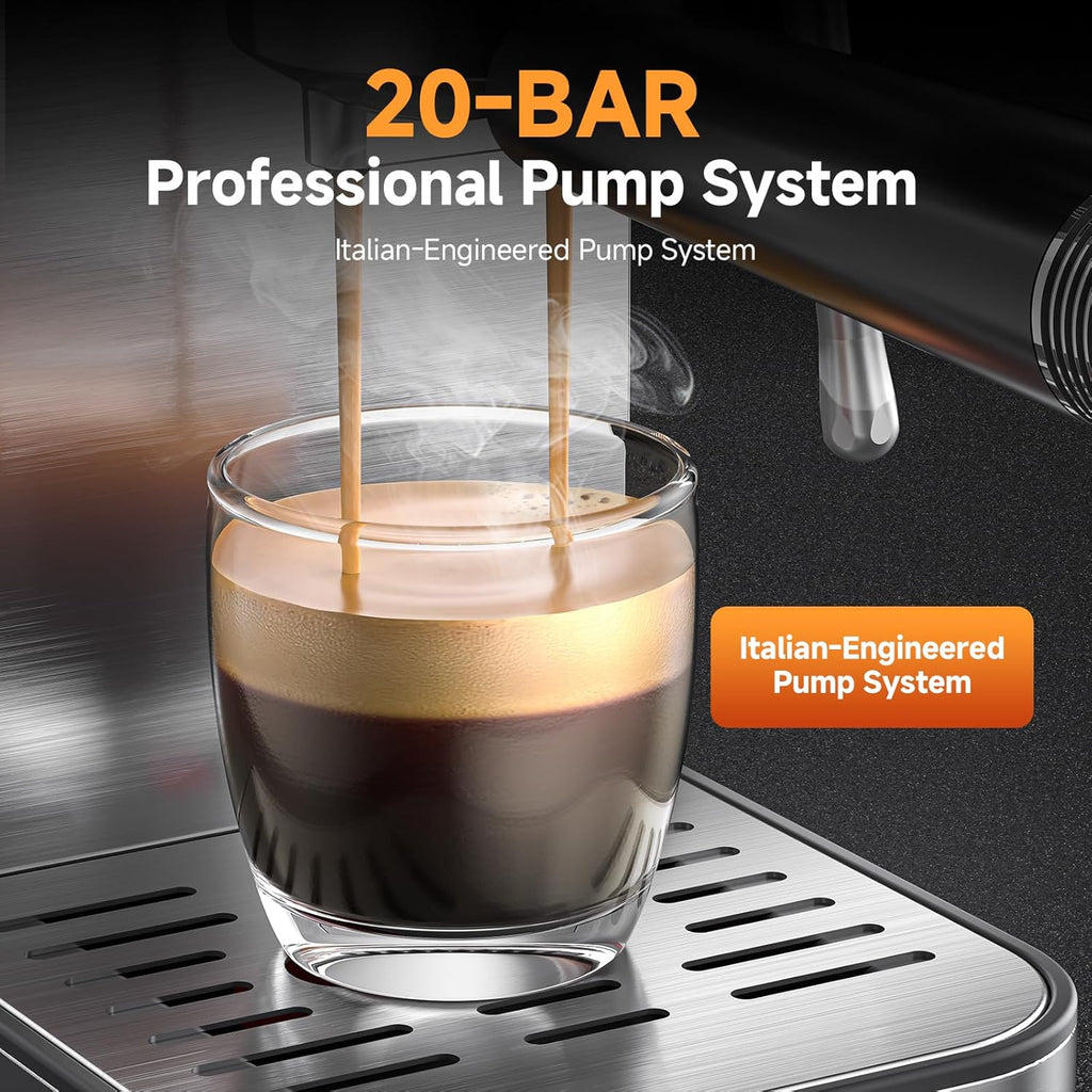 20 Bar Espresso Coffee Machine with LED Touch Screen, Espresso Maker with Self-Cleaning Function & Milk Frother, Compact Cappuccino & Latte Maker for Home and Office woonhhop
