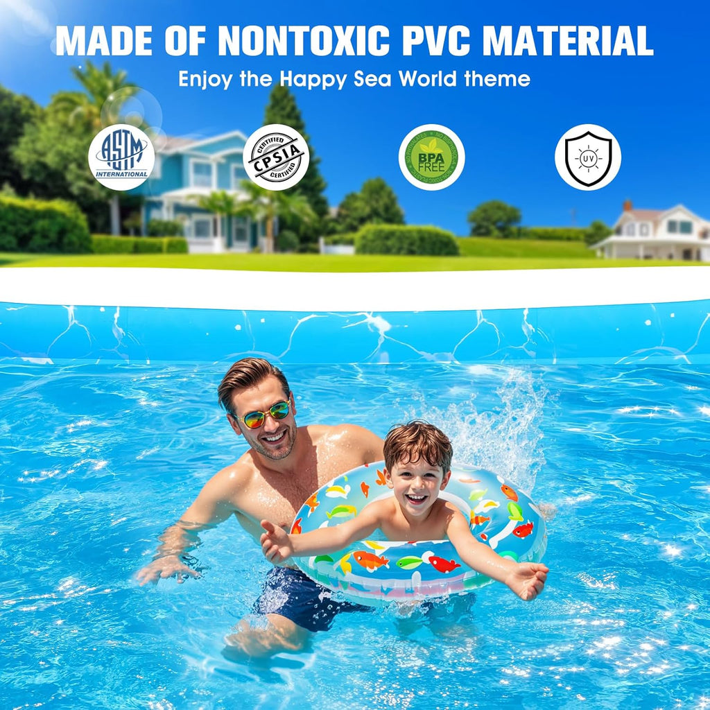 Inflatable Pool with Seat and Pool Lights, Durable Thickened Large Size Family Inflatable Pools for Adults Blow Up Pools,105" x 65" x 25"Swimming Inflatable Kids PooI for Backyard,Outdoor (White) wourant