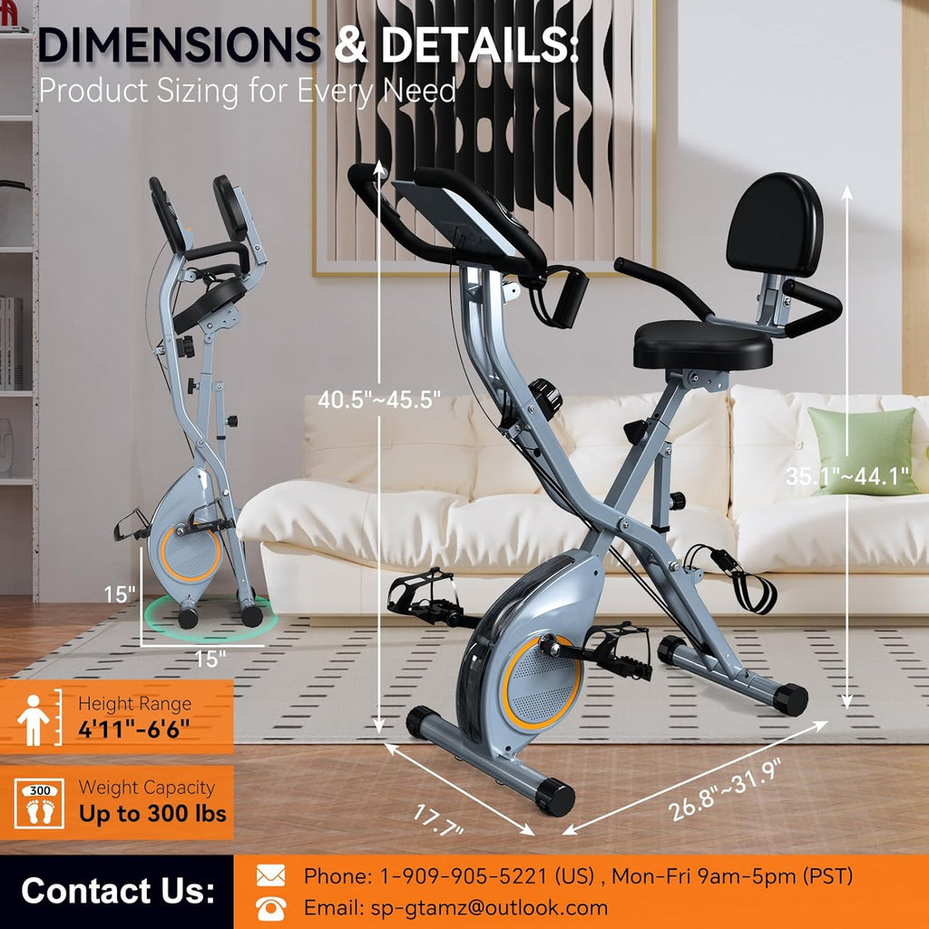 Foldable Exercise Bike Stationary Bikes for Home, 5 IN 1 Indoor Workout Bike, Cycling Bike with 16-Level Quiet Magnetic Resistance, 6.6 LBS Flywheel and 300LBS Capacity, 2025 Designed 817 X-bike wourant