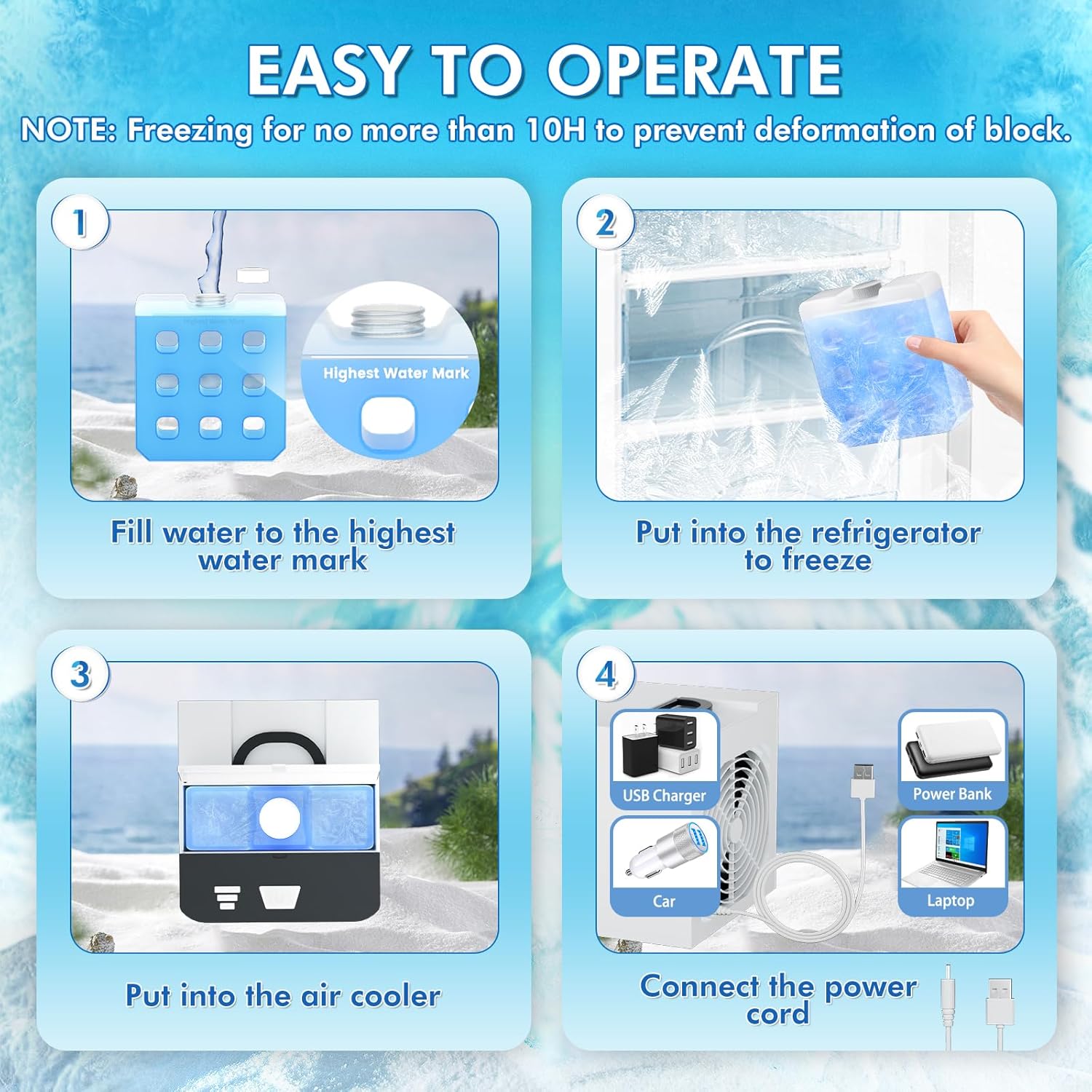 Portable Air Conditioners Fan, Anti-leakage Water Mini Air Cooler with 3 Speeds, Personal Ice Air Conditioner for Room Desk Office Home Tent(White06) wourant