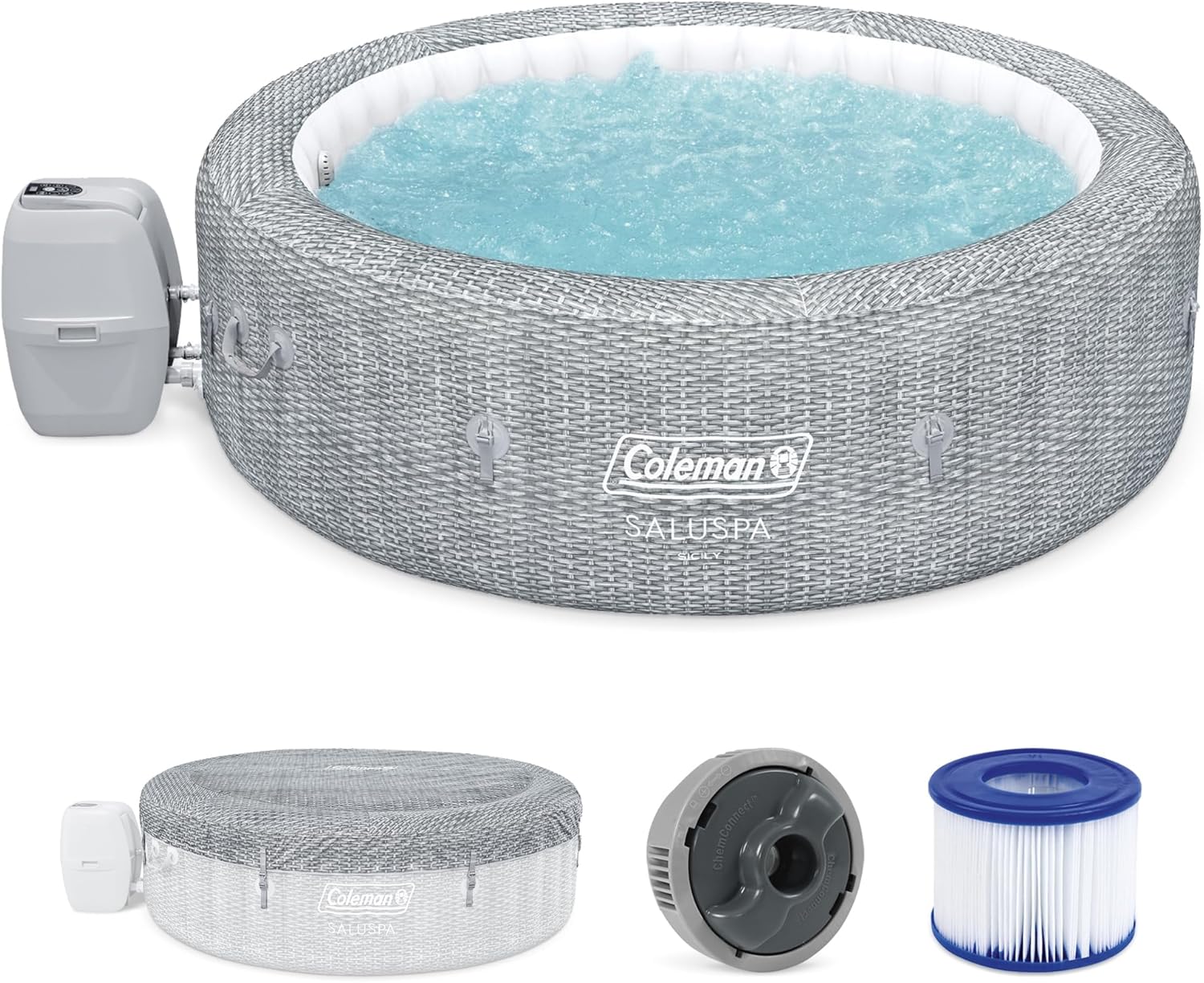 Coleman Sicily AirJet Large Round 5 to 7 Person Inflatable Hot Tub Portable Outdoor Spa wourant
