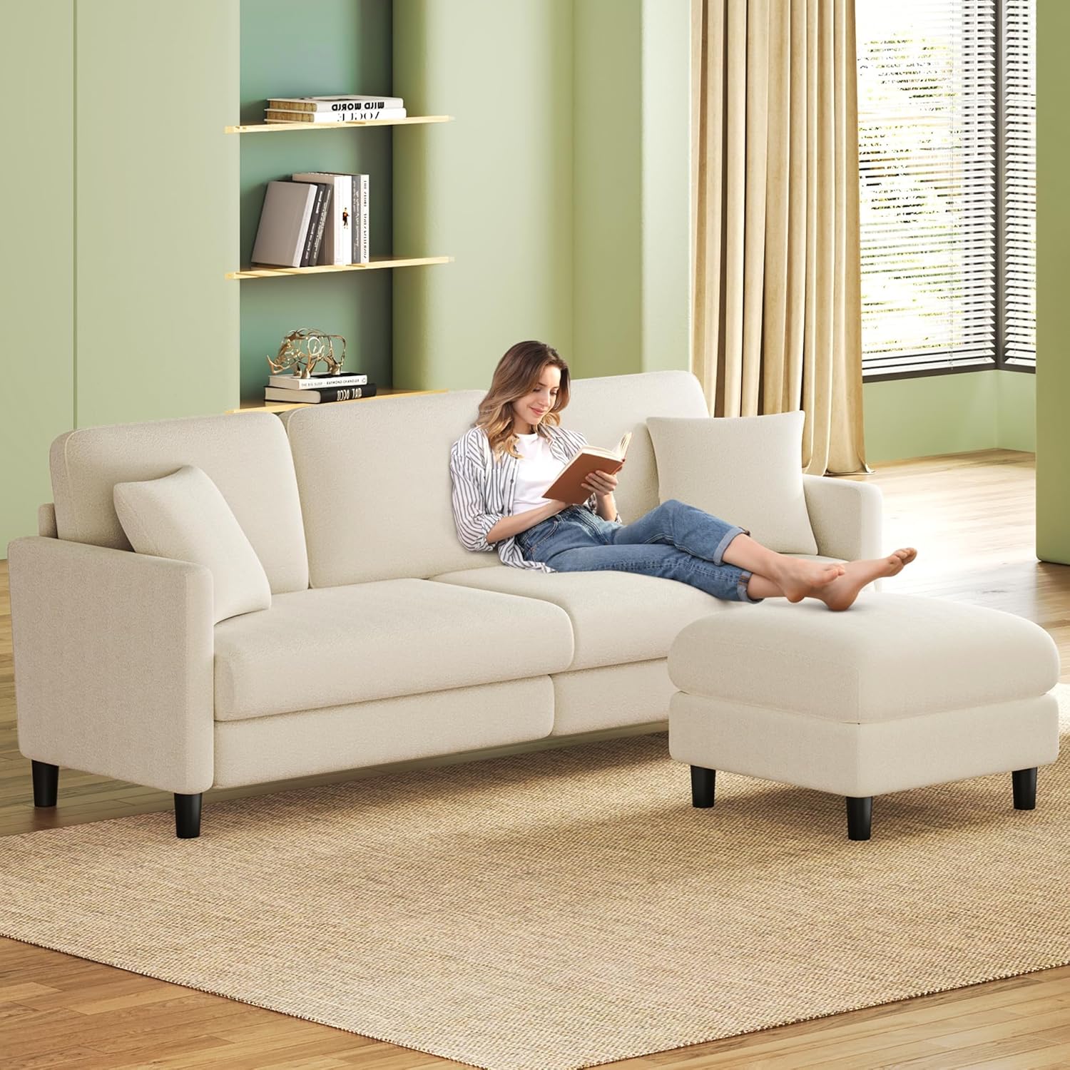 83 inch Couches for Living Room Comfy Sofas for Living Room Teddy Sofa Couch Tool Free Setup wourant