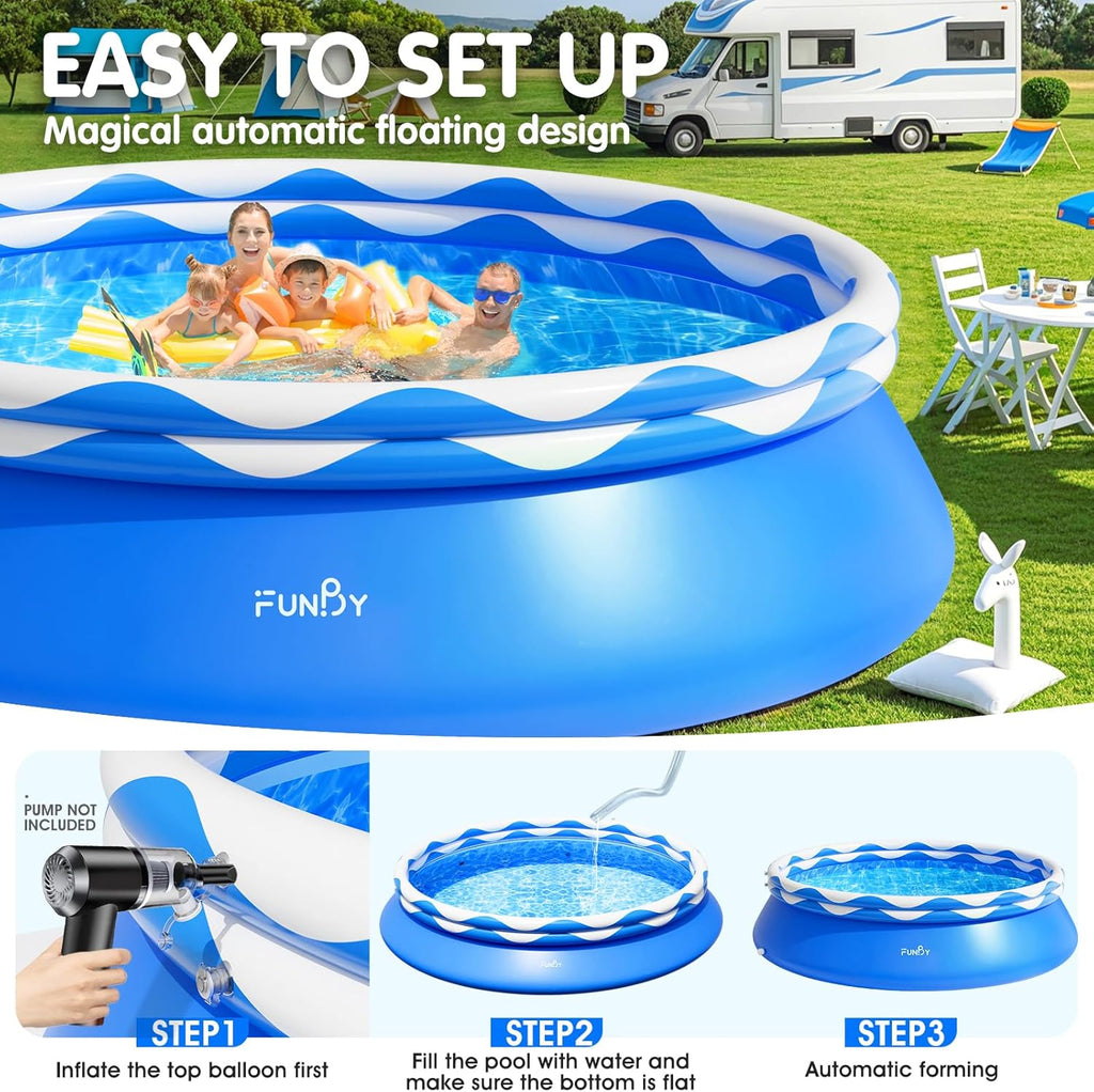 Upgraded Double Rings Inflatable Above Ground Pool Easy Set,Inflatable Swimming Pool for Adults,Inflatable Top Rings Above Ground Swimming Pool,Water Ripple Print,500 Gal Capacity (8ftx26in) wourant