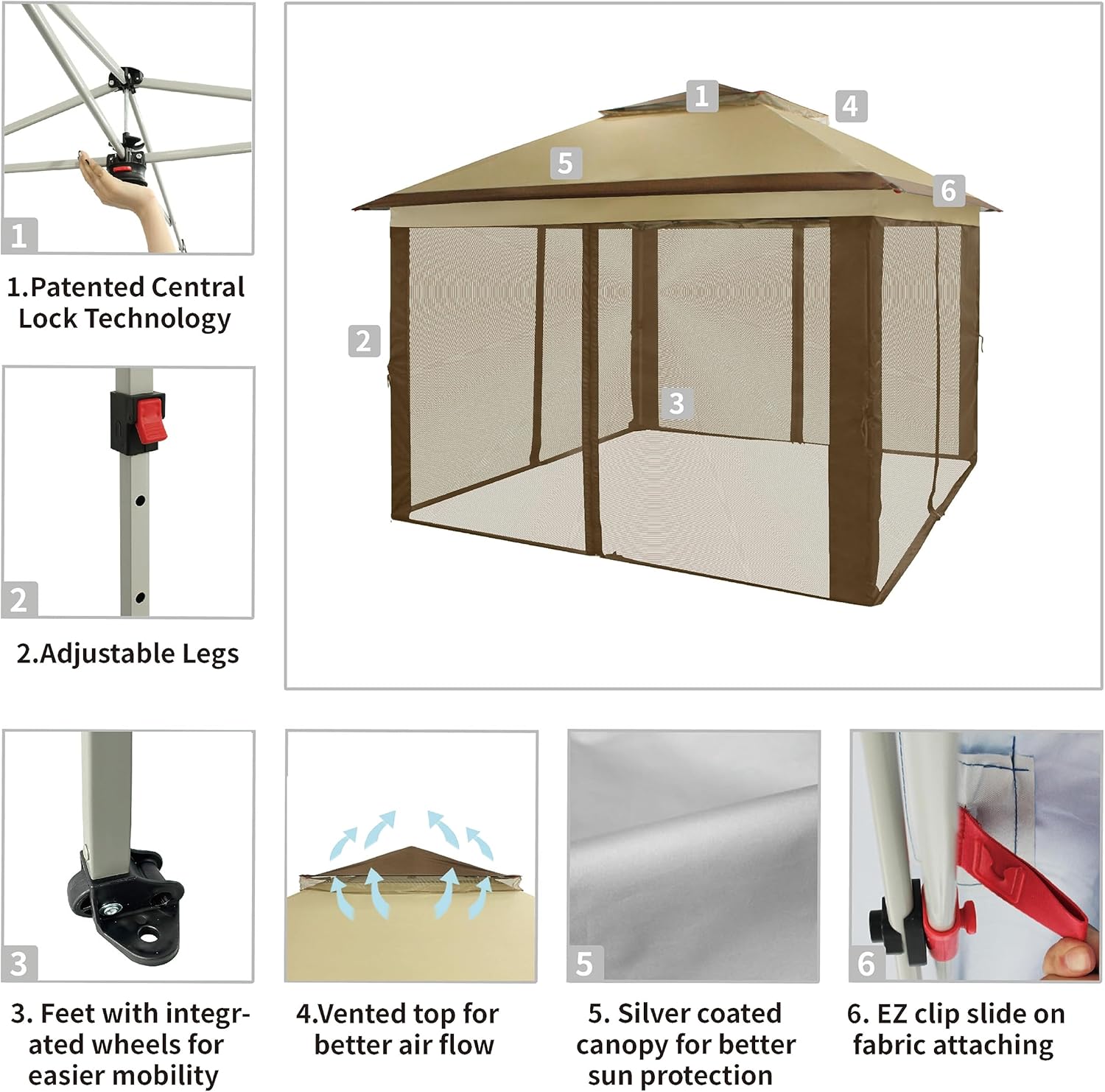 CROWN SHADES 13x13 Pop Up Gazebo, Canopy Tent, Gazebos on Clearance - Outdoor Gazebo for Backyard & Patio Furniture - Carpa Pop Up Tent with Wheeled STO-N-Go Cover Bag (White) wourant