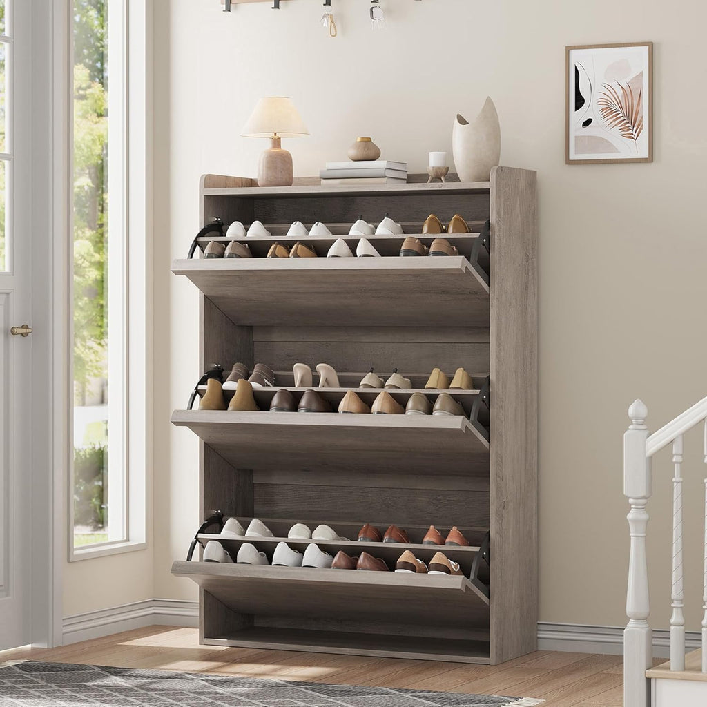 GarveeHome Shoe Cabinet with 3 Flip Drawers Wooden Shoe Organizer Cabinet Shoe Storage Hidden wourant