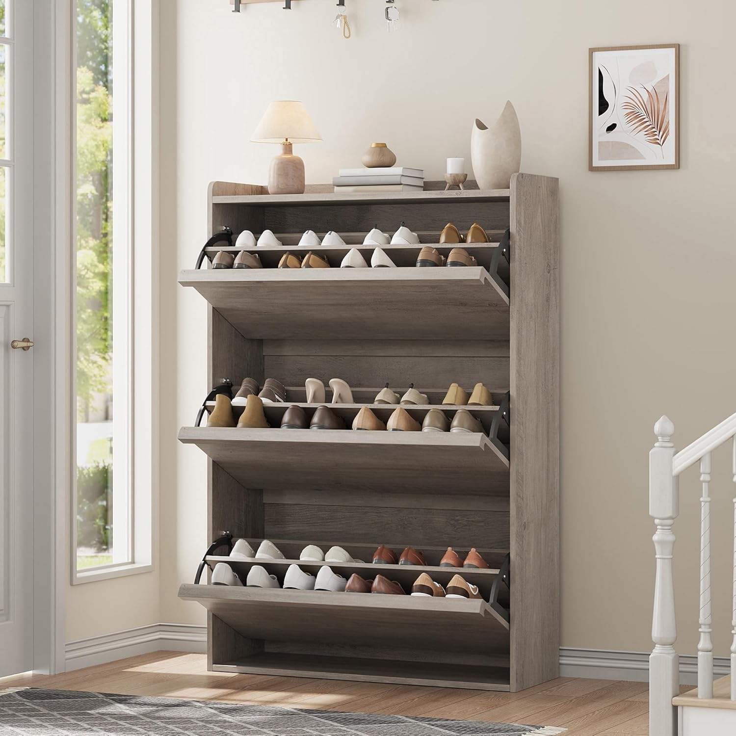 GarveeHome Shoe Cabinet with 3 Flip Top Drawers, Wooden Shoe Cabinet with Adjustable Shelves wourant