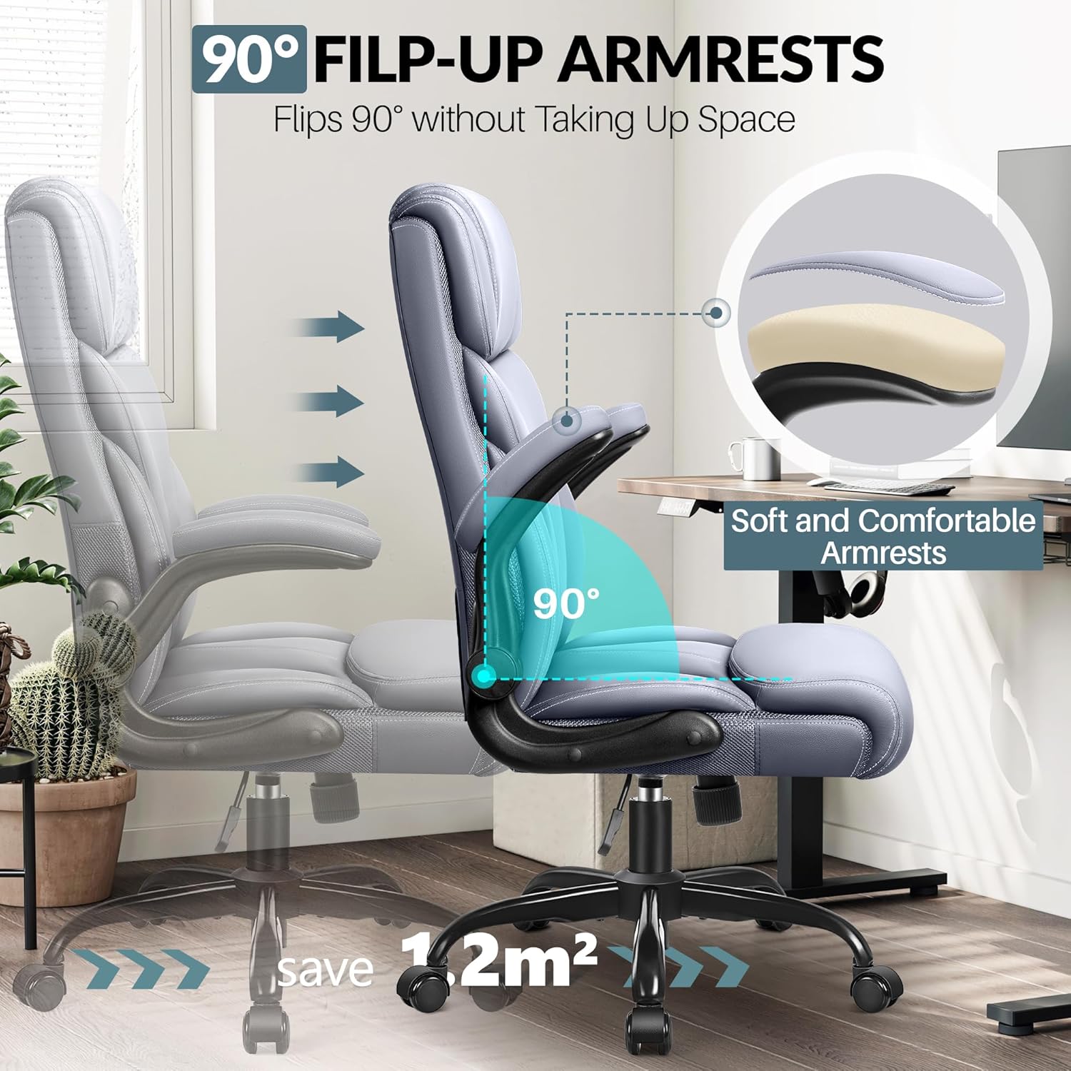 Office Chair Large High-Foot Computer Desk Chair, Breathable Leather Chair Lumbar Support Rotating Computer Chair wourant