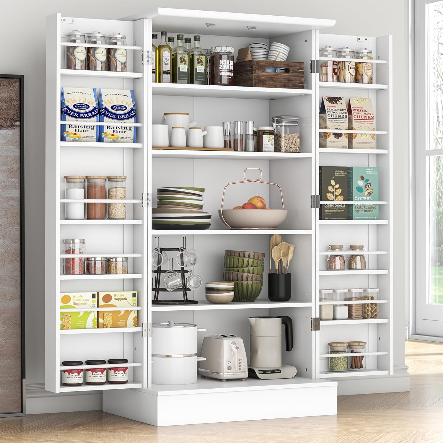 47 Pantry Cabinet, Kitchen Pantry Storage Cabinet with Doors and Adjustable Shelves wourant