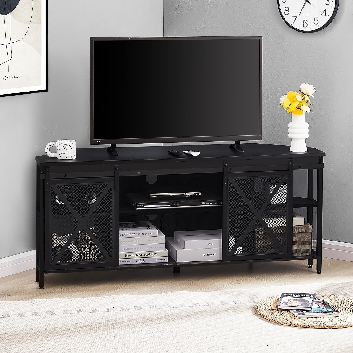 HOMISSUE Corner TV Stand for 55 Inch TV, Rustic Corner Entertainment Center with Storage wourant