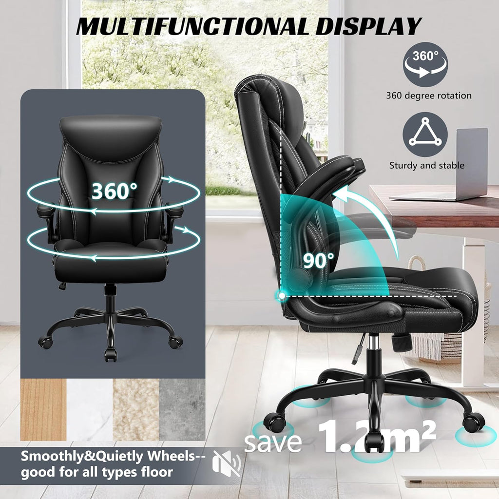Office Chair Large High-Foot Computer Desk Chair, Breathable Leather Chair Lumbar Support Rotating Computer Chair wourant