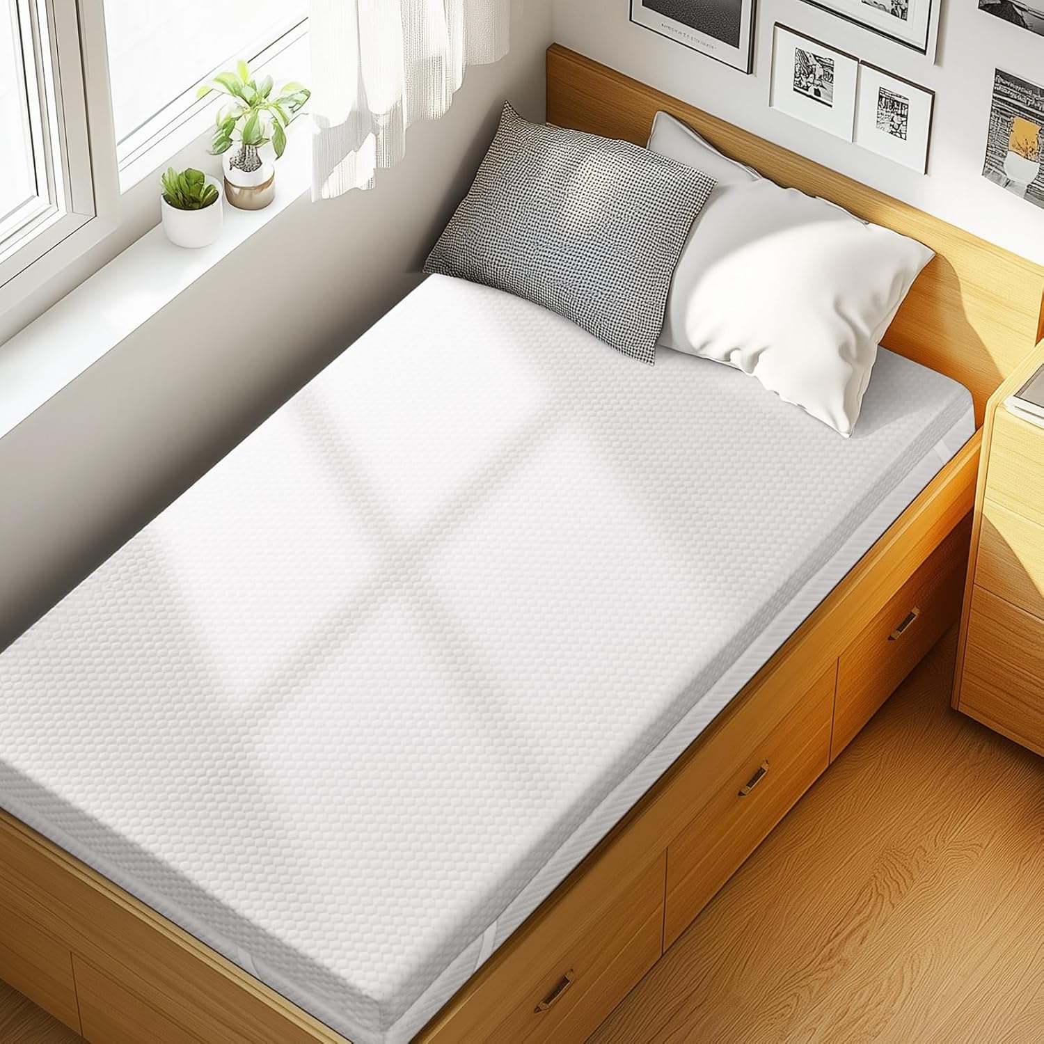 PERLECARE 3 Inch Gel Memory Foam Mattress Topper for Pressure Relief, Premium Soft Cooling Sleep, Non-Slip Design with Removable & Washable Cover, CertiPUR-US Certified - Queen woonhhop