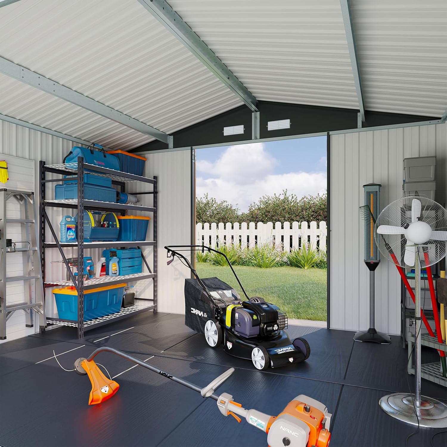 Aoxun 7.4x5.3FT Shed with Floor Galvanized Steel Outdoor Storage Shed Metal Garden Shed wourant