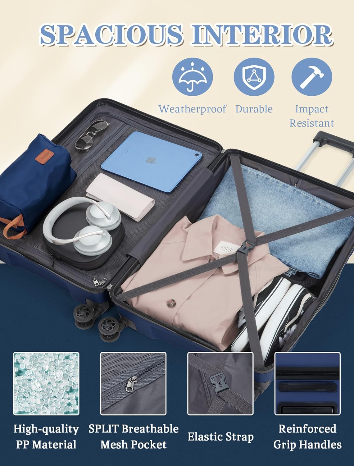 5-piece luggage set with wheels, ABS hardshell suitcase with spinner wheels wourant