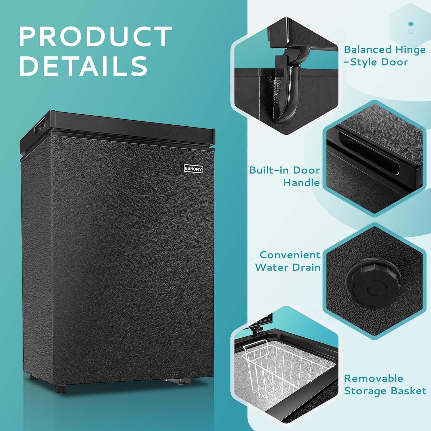 EUHOMY 3.5 Cu.Ft Chest Freezer with Removable Basket, Small Deep Freezer Adjustable 7 Thermostat, Quiet Mini Freezer Free-Standing Top Door, Energy Saving for Apartment/Garage/Basement/Dorm/Home,Black wourant