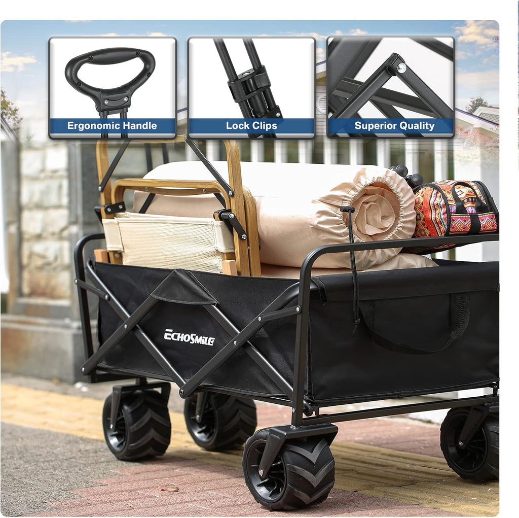 Heavy Duty 350 lb Capacity Foldable Caravan, Outdoor Folding Camping Caravan, Portable Grocery Cart, Adjustable Rolling Cart wourant