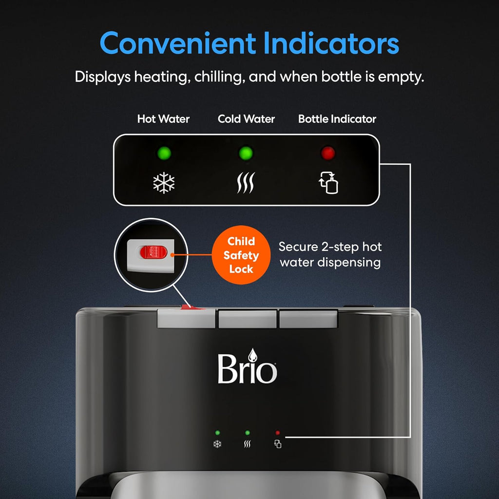 Bottom Loading Water Cooler Dispenser for 5 Gallon Bottles - 3 Temperatures with Hot, Room & Cold Spouts, Child Safety Lock, LED Display with Empty Bottle Alert, Stainless Steel wourant