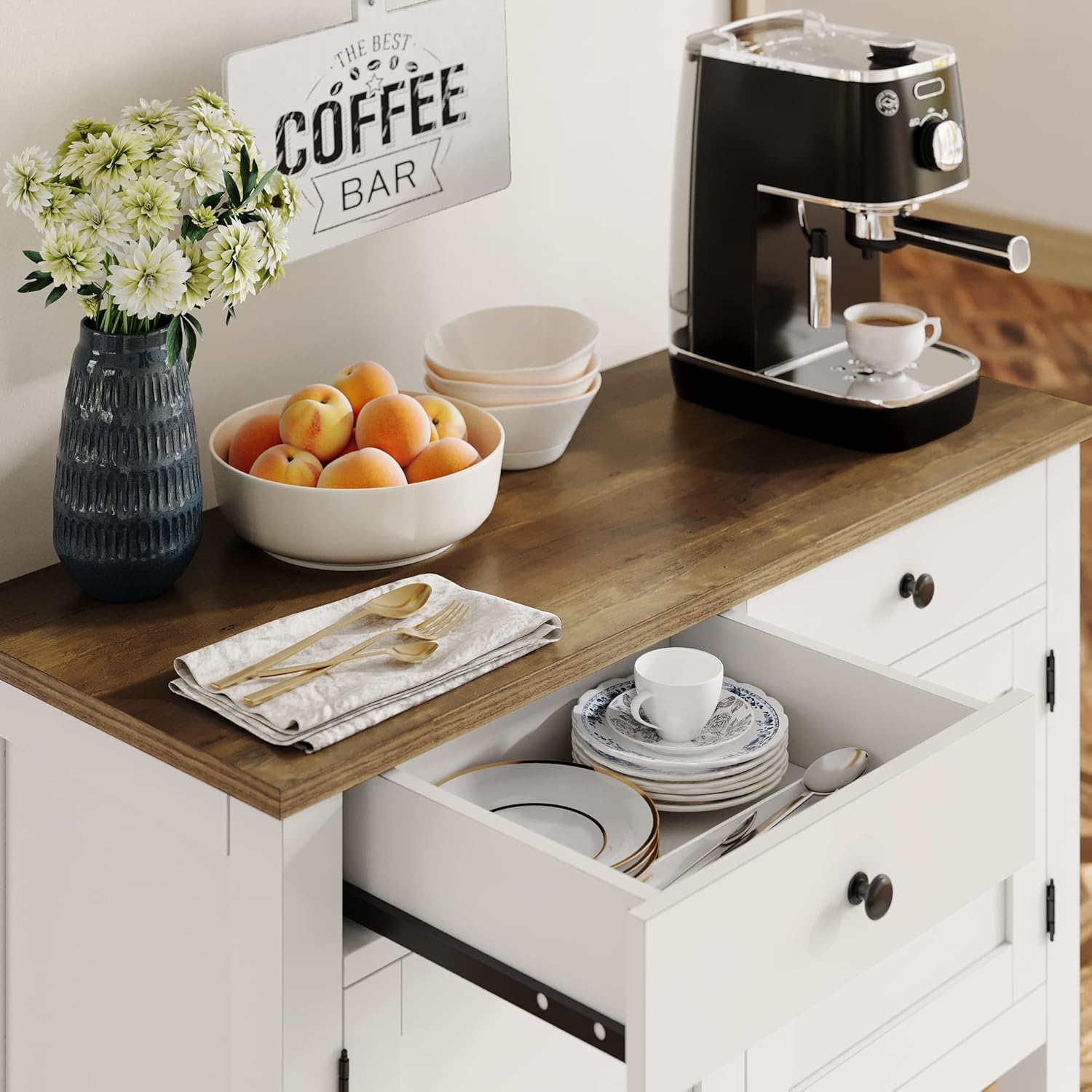 Farmhouse style console table coffee bar, entry table with storage rack, sofa table buffet sideboard wourant