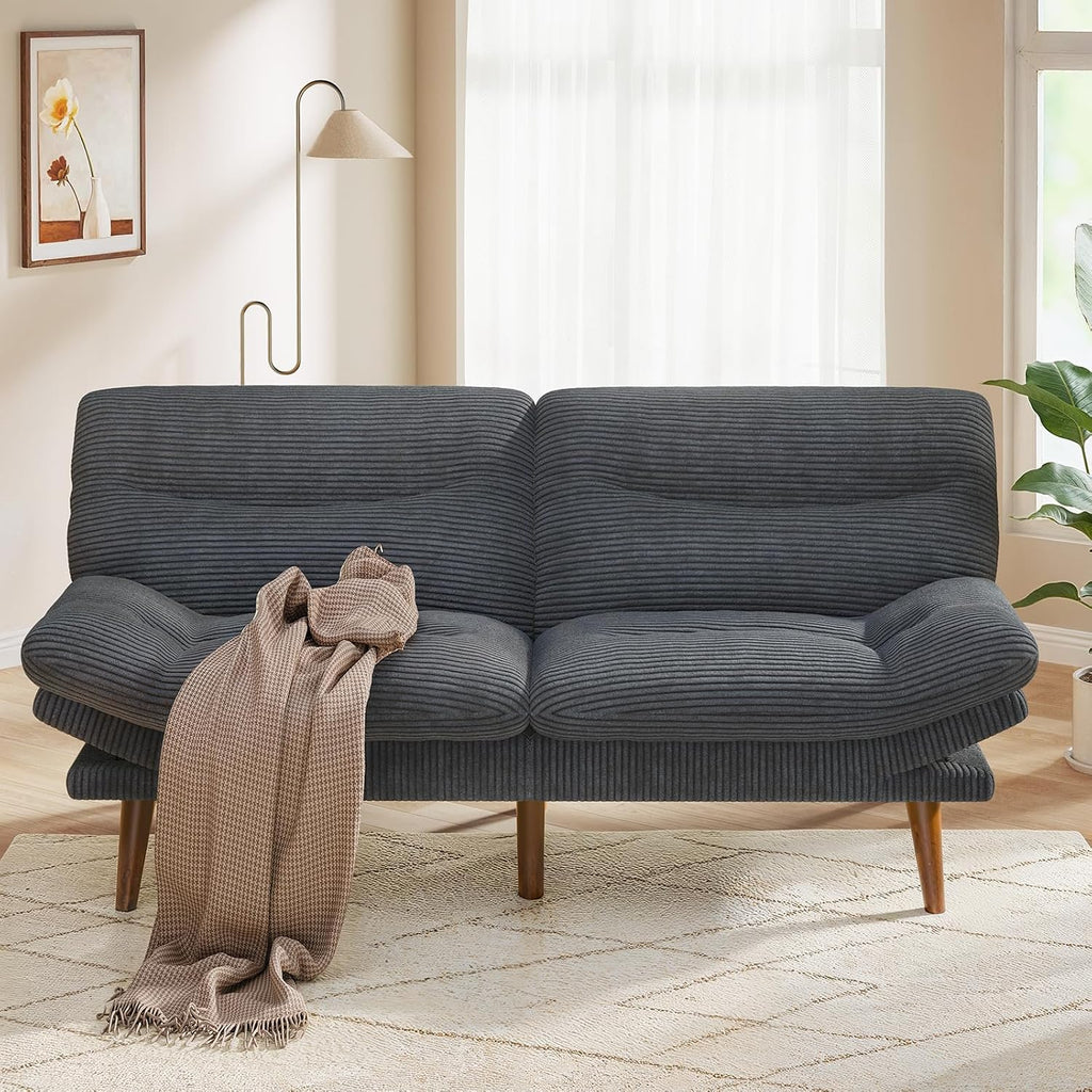 Convertible Futon Sofa Bed, 66 Inch Corduroy Futon Sofa Recliner Sofa Bed for Small Spaces, Playrooms or Offices wourant